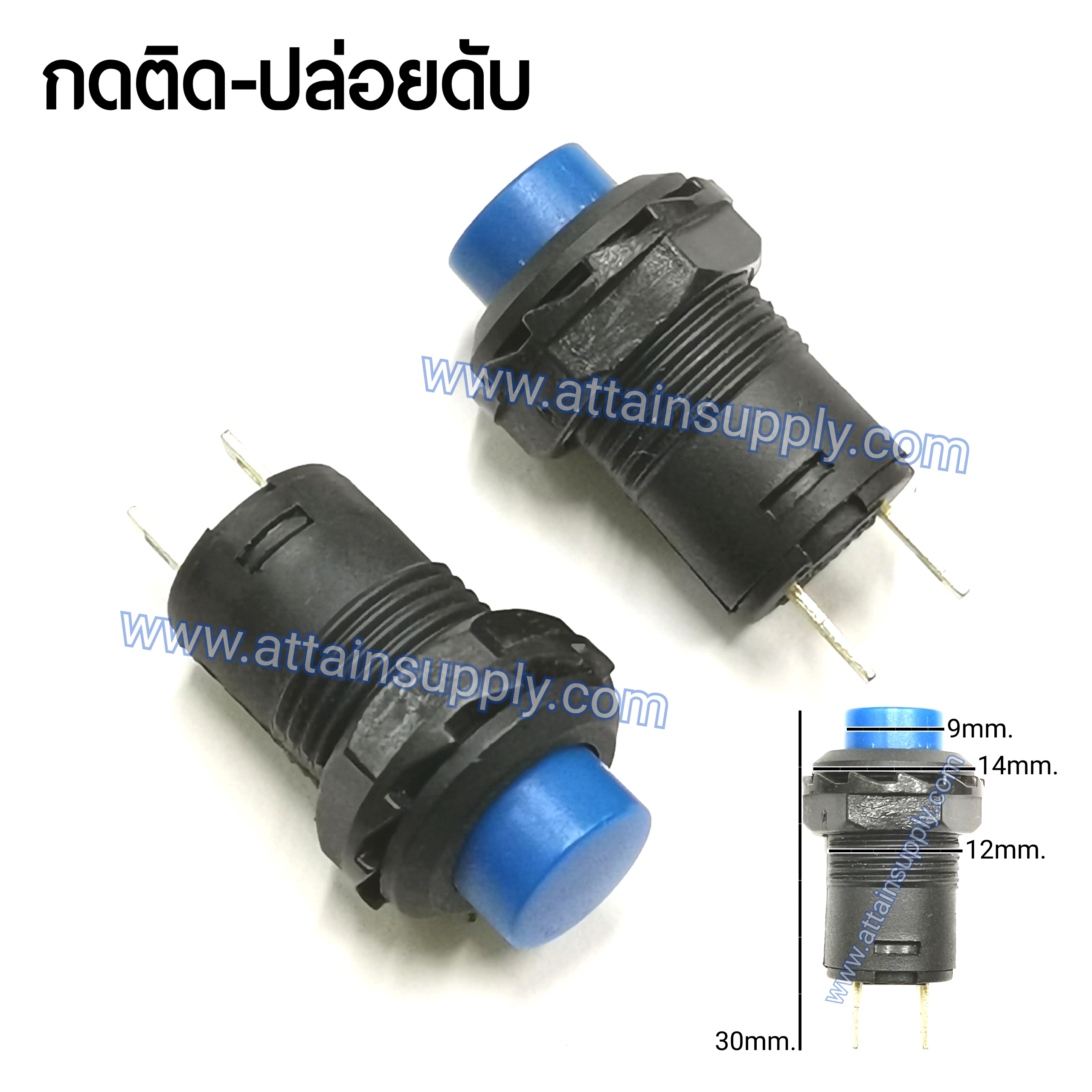 สวิทช์ กดติด-ปล่อยดับ/กลมแหวนพลาสติก-สีน้ำเงิน