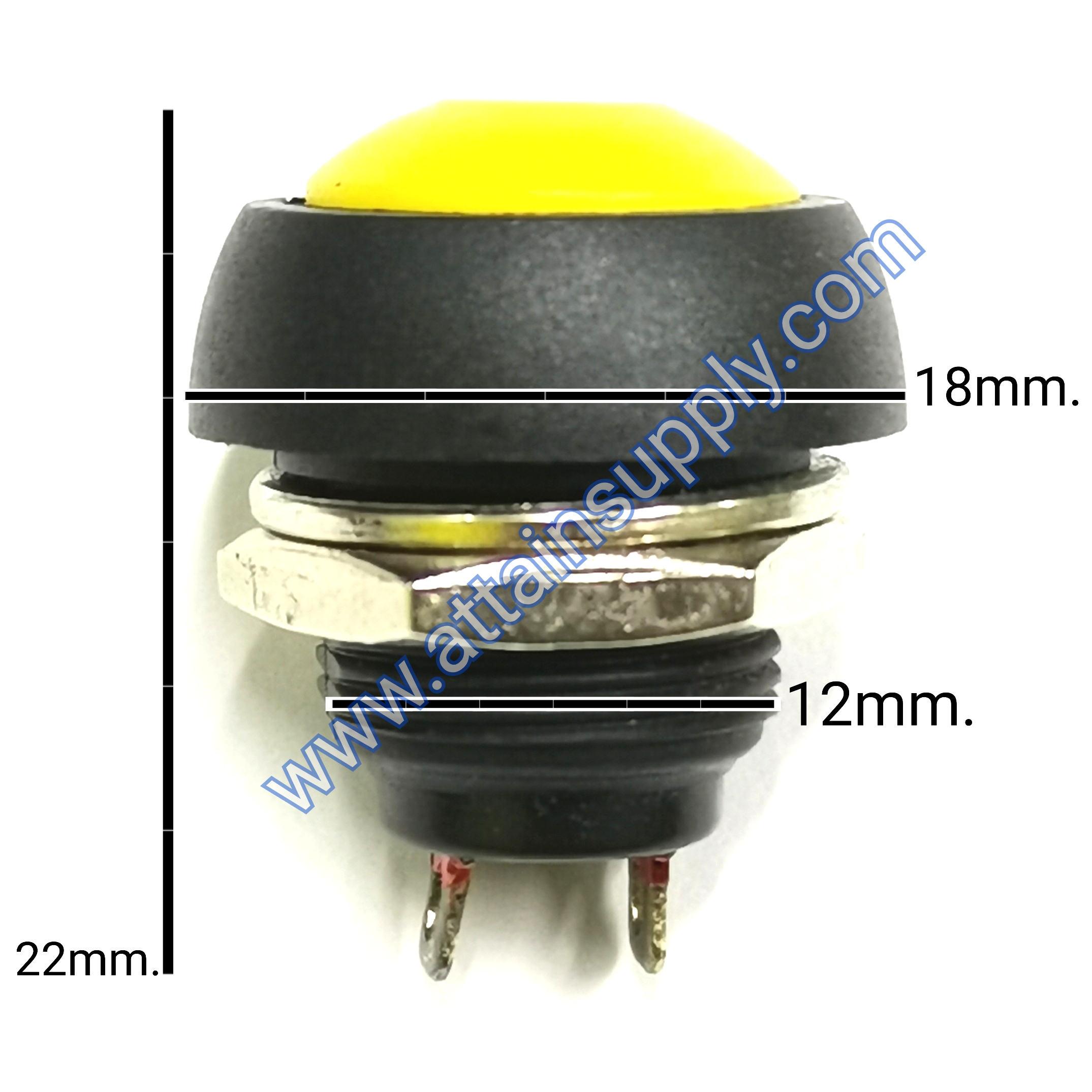 สวิทช์ กดติด-ปล่อยดับ/กลมกระดุม-สีเหลือง