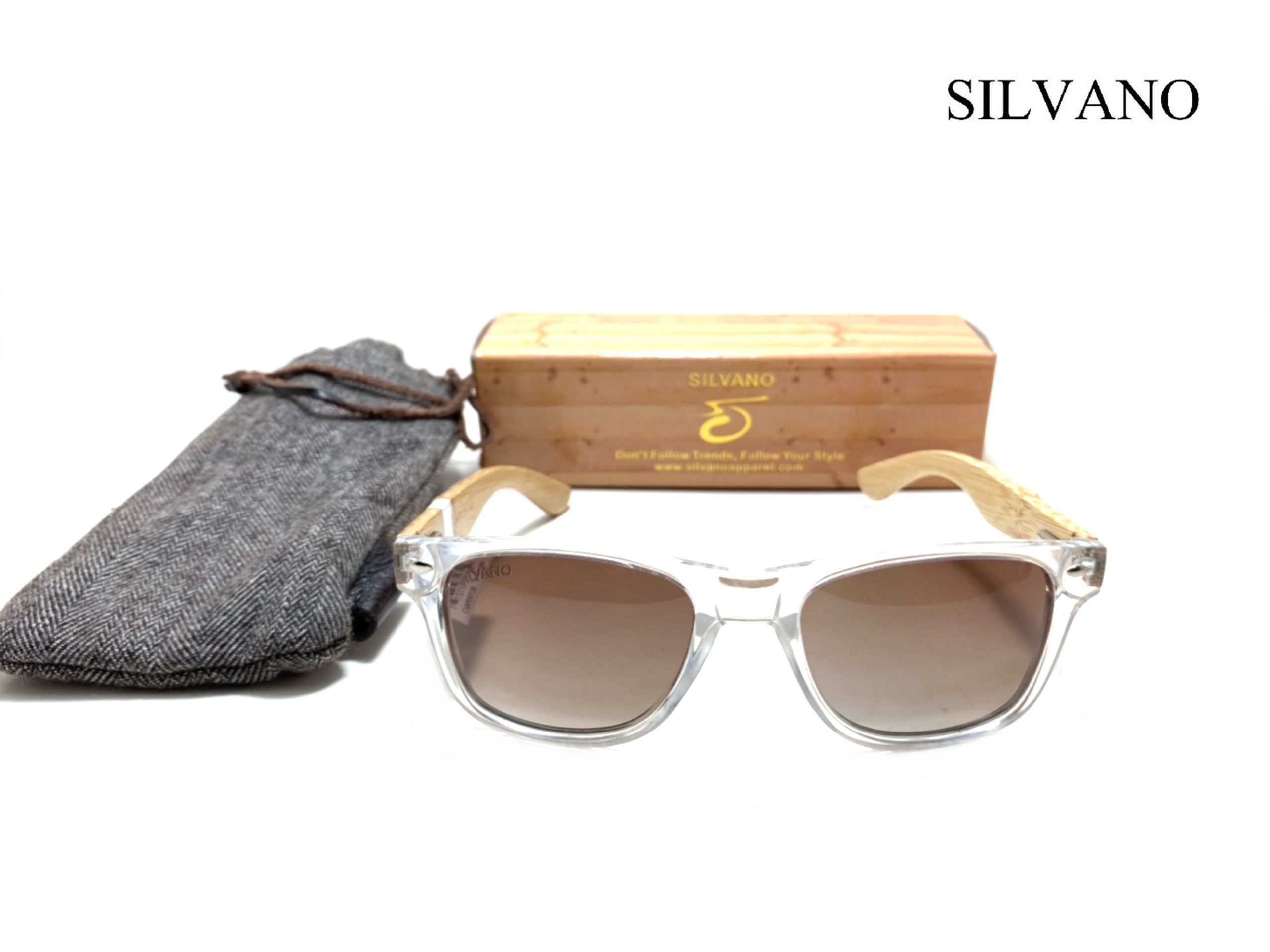 แว่นกันแดด Silvano Bamboo Wood Sunglasses Transparent/Brown Lens