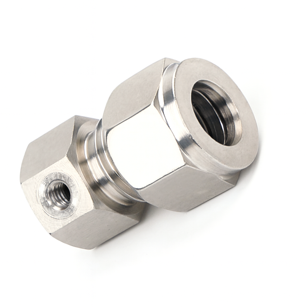 ข้อต่อแรงดันสูง สแตนเลส เกลียวขันน็อต ข้อต่อตรง 1 รู