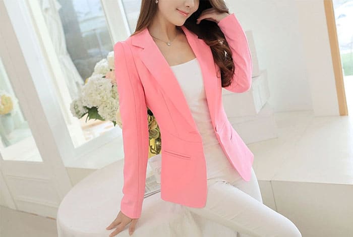 เสื้อสูทผู้หญิง เสื้อสูทใส่ทำงาน สีชมพู พร้อมส่ง L