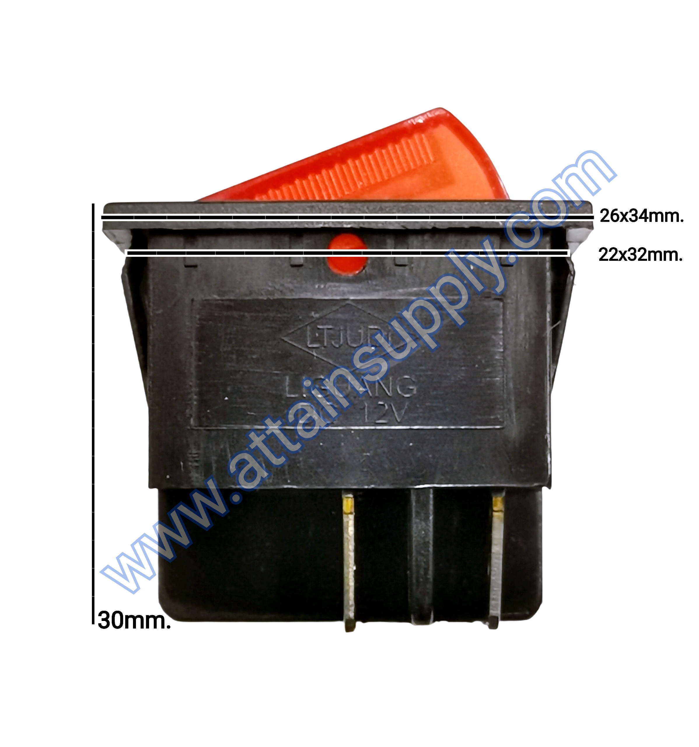 สวิทช์ ON-OFF เหลี่ยมใหญ่ 12V./4ขา มีไฟ-สีแดง (แบบหนา)