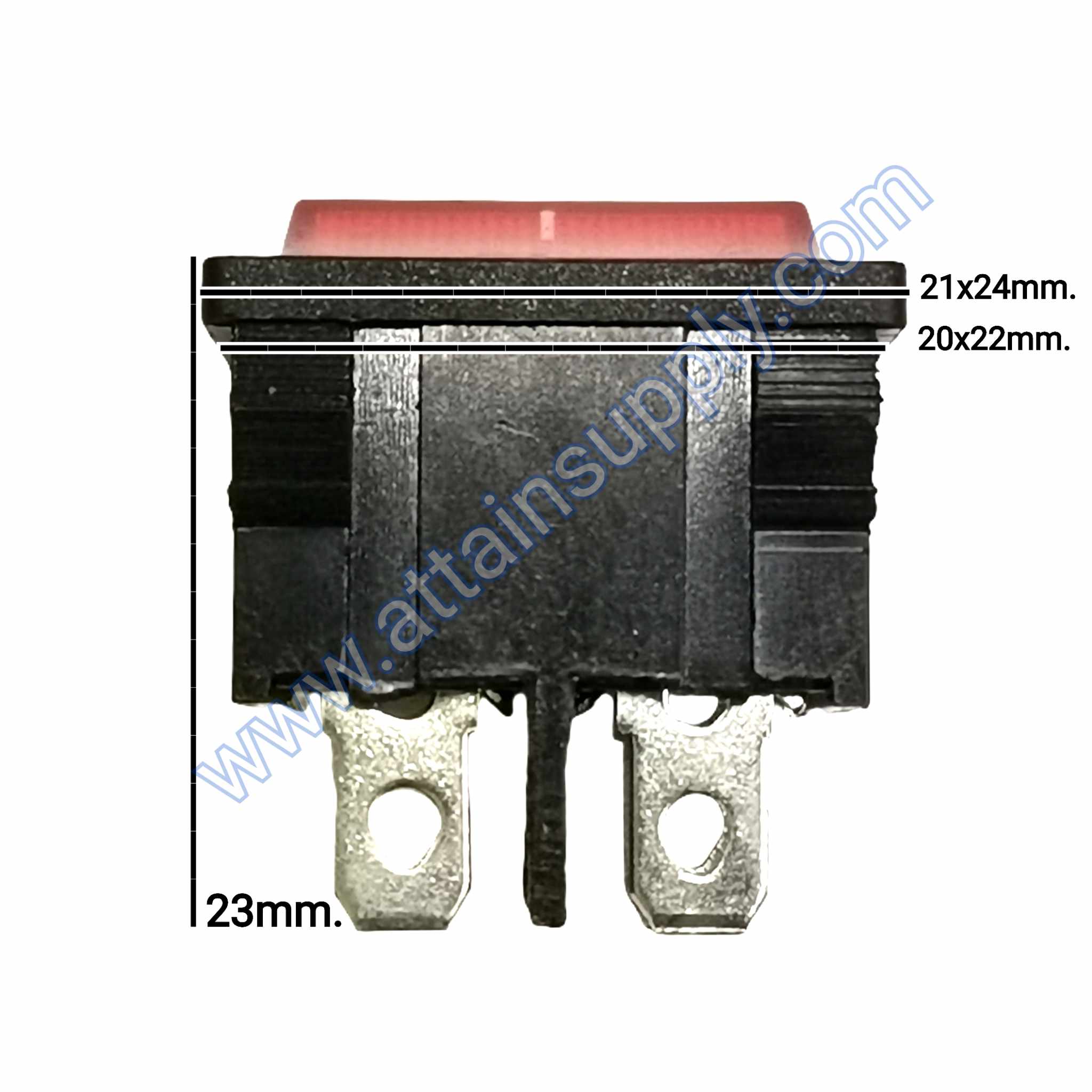 สวิทช์IOเหลี่ยม KCD5 4ขา/มีไฟ-สีแดง (21x24MM.)