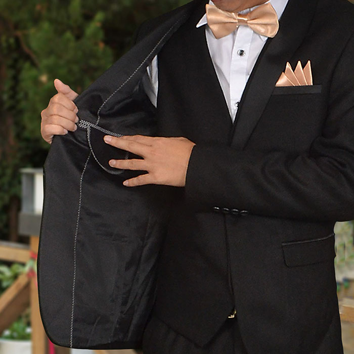 สูทเจ้าบ่าว เกรดพรีเมี่ยม สีดำ ปกดำเงา Size S,XL(สูท+เสื้อกั๊ก+กางเกง)