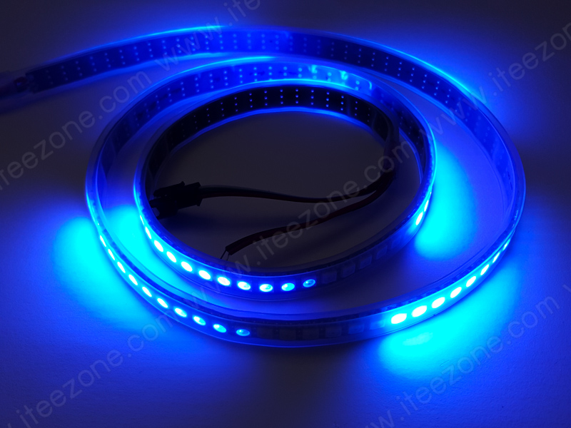 ไฟเส้น RGB 5050 หุ้มกันน้ำ วิ่งอิสระ IC WS2812B 5V หลอดถี่ 144 LED/M ยาว 1 เมตร สามารถควบคุมอิสระทุกดวง