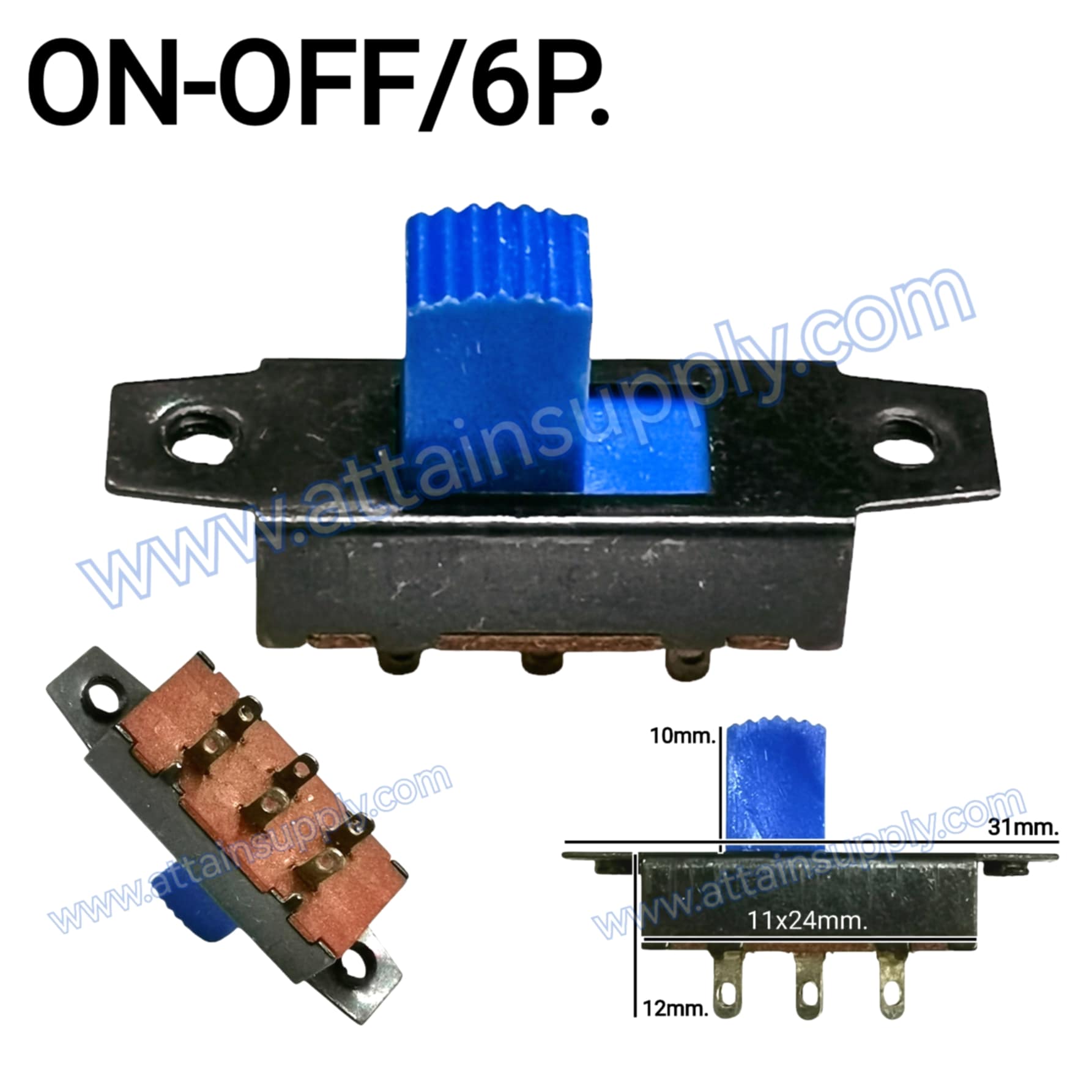 สวิทช์เลื่อน ON-OFF 6ขา/สีน้ำเงิน