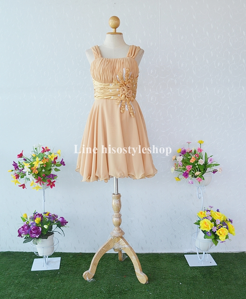 ชุดราตรีสั้น ผ้าชีฟอง ซับในทั้งชุด พร้อมส่ง Size L