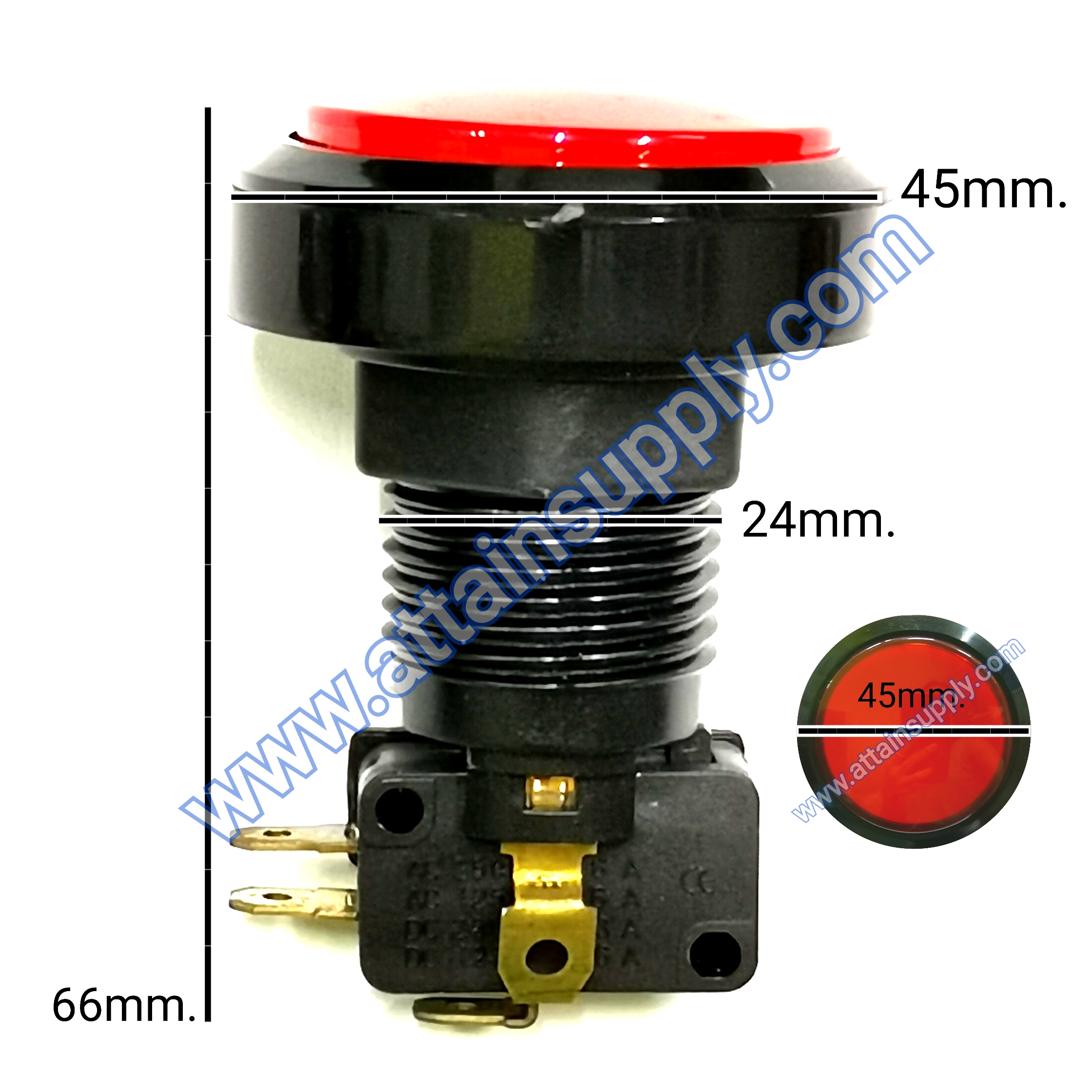 สวิทช์กดติด-ปล่อยดับ MICRO220V.ปุ่ม45เกลียว24MM.*ไม่มีไฟ/RED