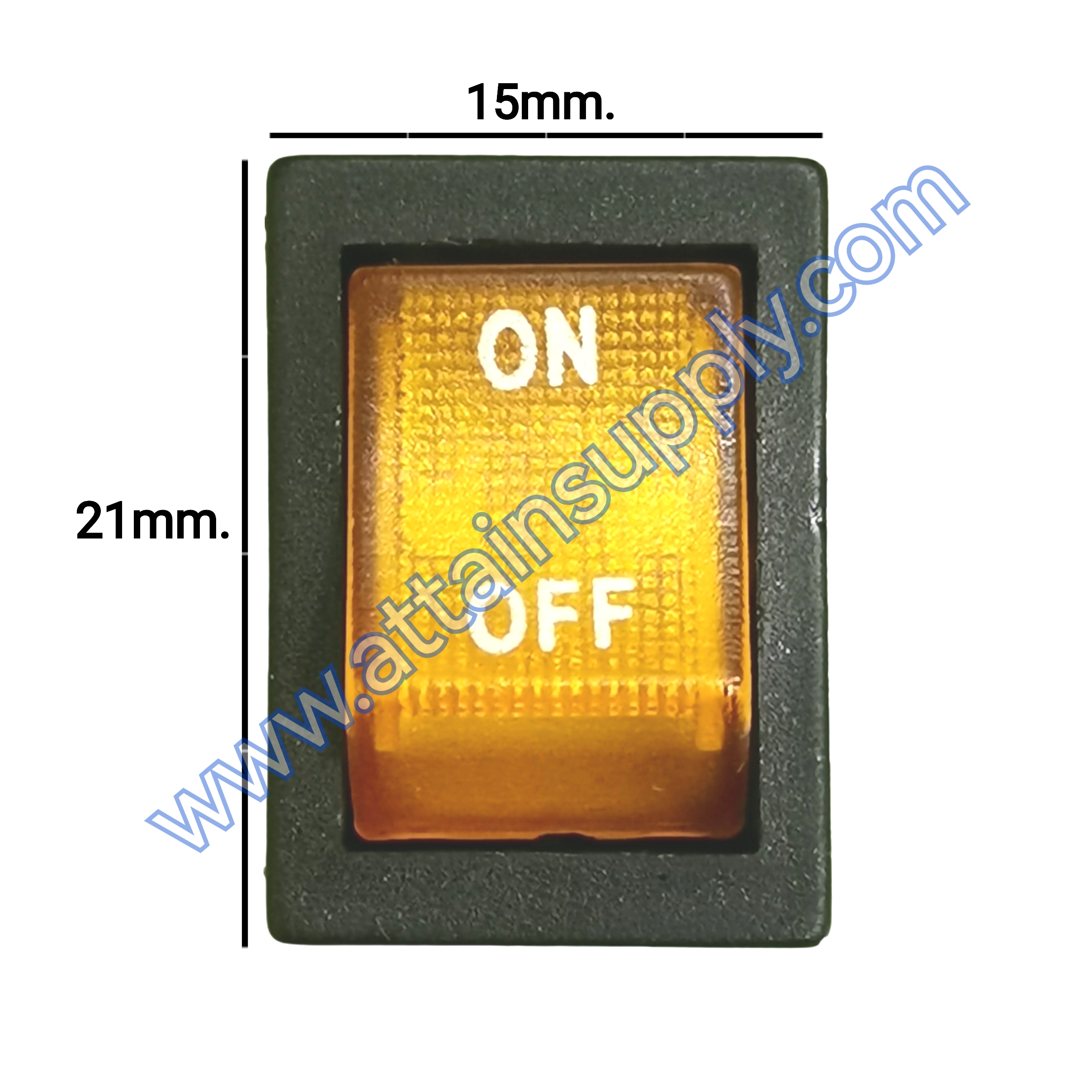 สวิทช์ ON-OFF เหลี่ยมเล็ก 12V./4ขา มีไฟ-สีเหลือง