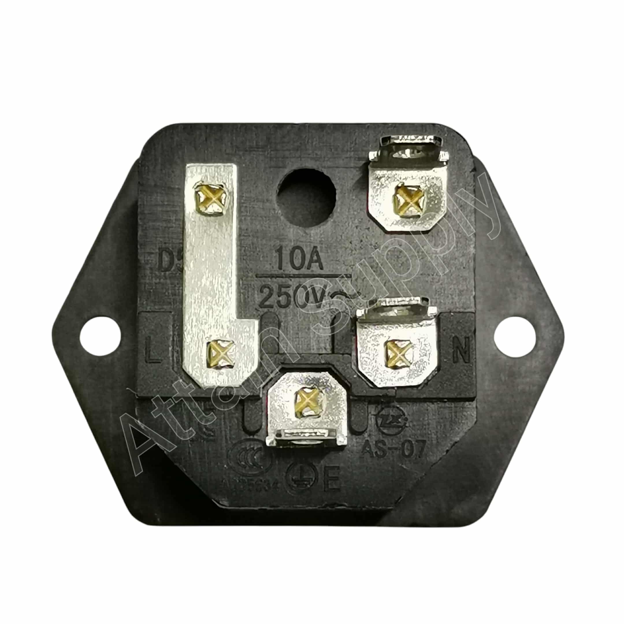 เต้ารับAC-3ขาผู้+ช่องฟิวส์ ติดแท่น ขอบยึดน็อต