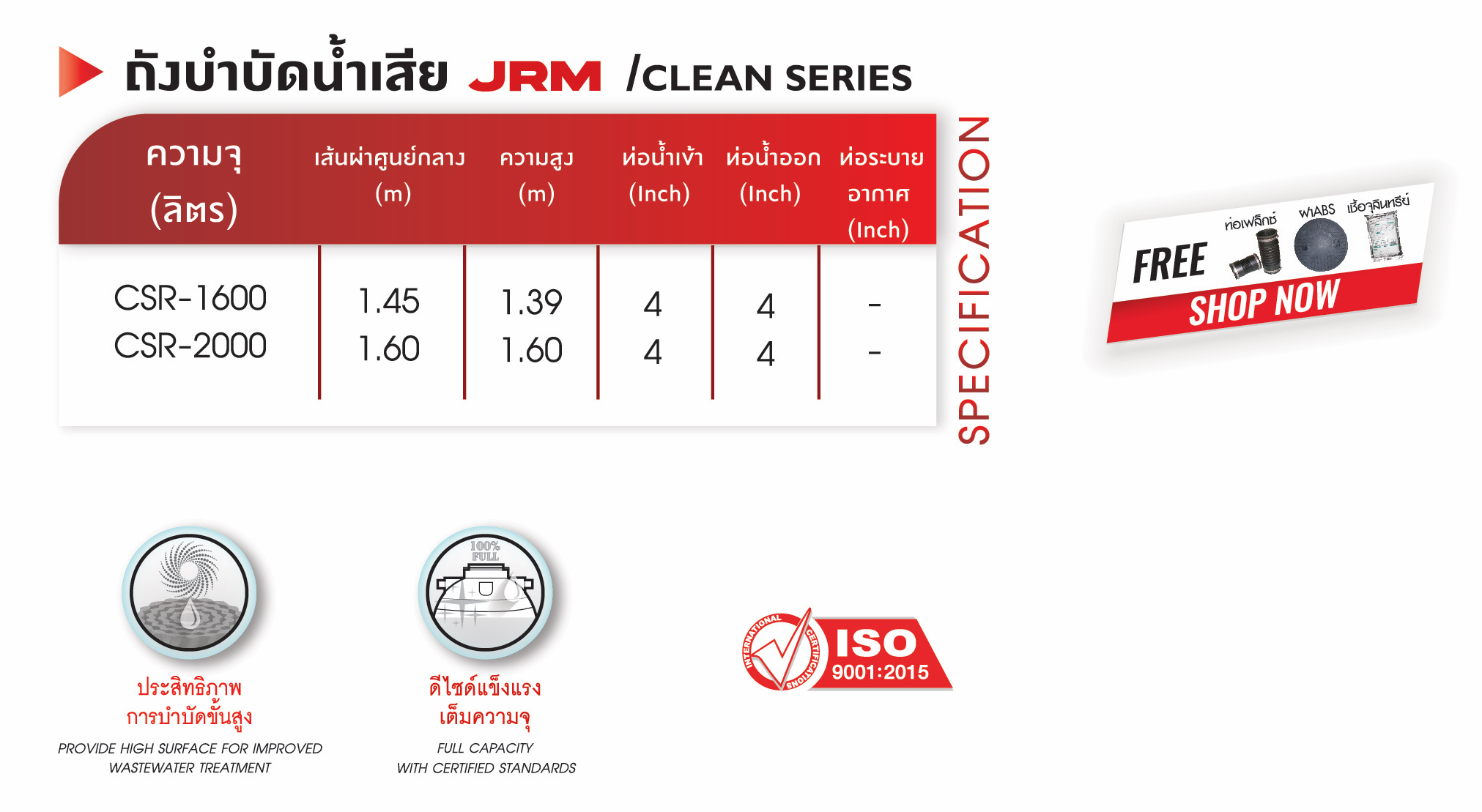 ถังบำบัดน้ำเสีย Clean (CSR-2000) สีดำ JRM