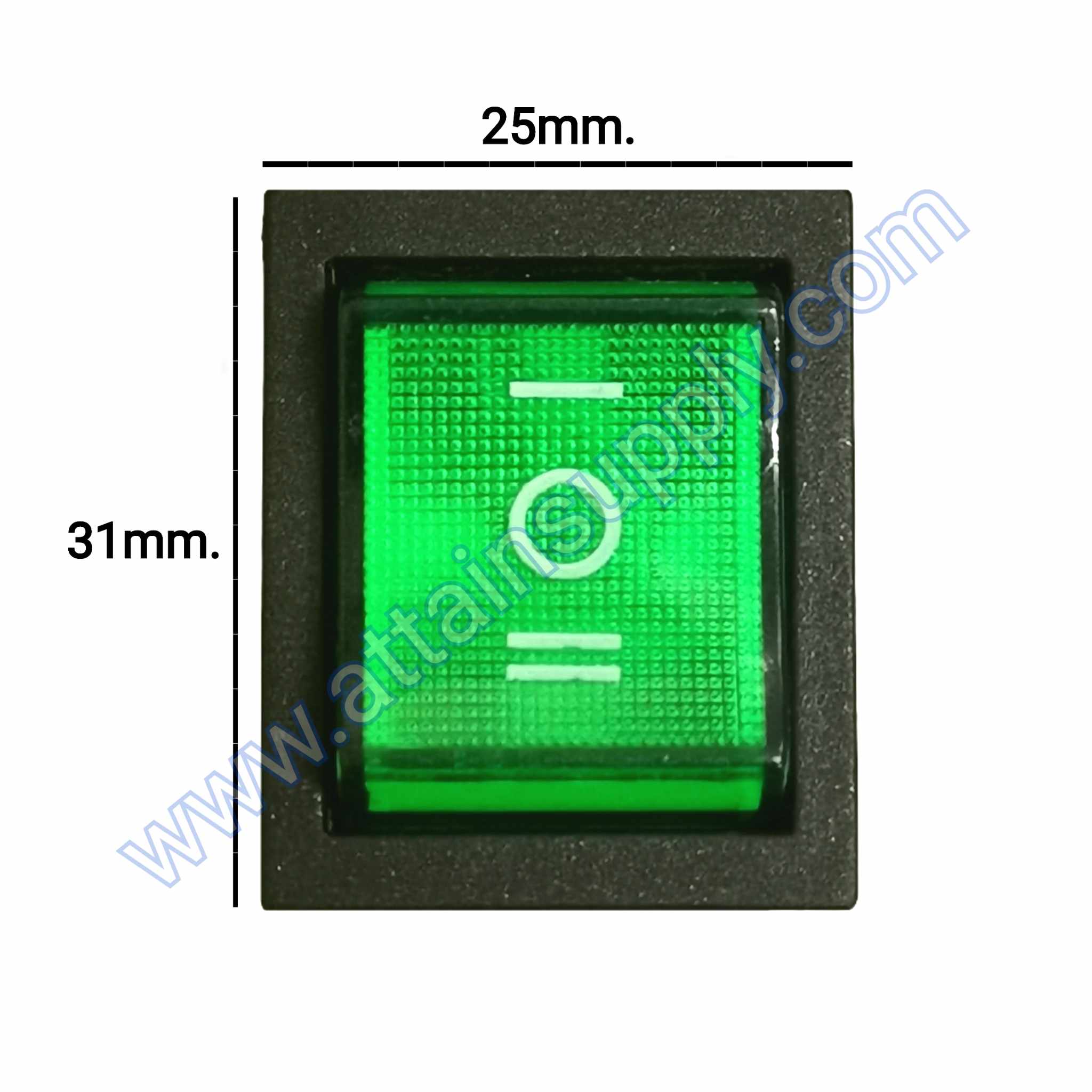 สวิทช์ IOII เหลี่ยมใหญ่ 220V./6ขา มีไฟ-สีเขียว