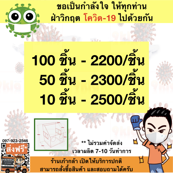 กล่องอะครีลิค ป้องกันเชื้อโรคฟุ้งกระจาย สำหรับหมอตรวจคนไข้ #SaveDoctor 50x45x60cm สีใส ชิ้น