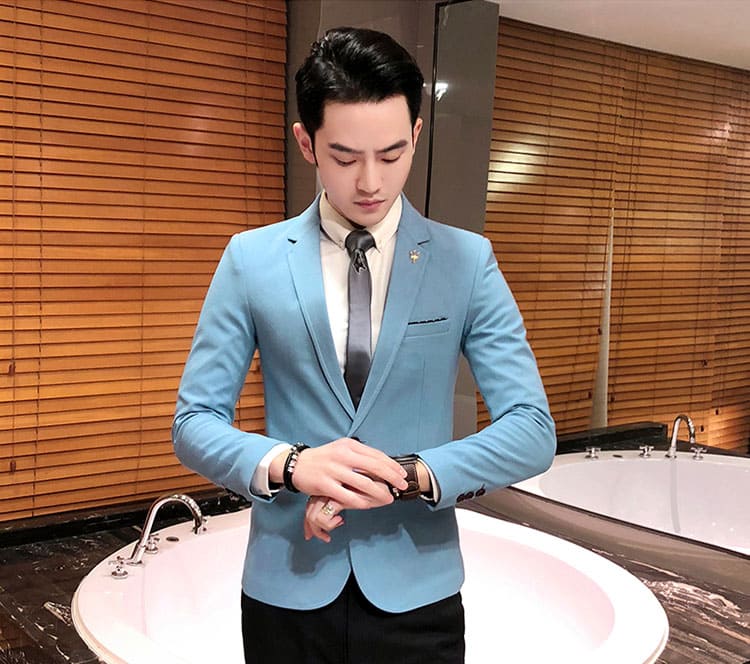 เสื้อสูทเกรด A สีฟ้า ผ้าคอตตอน M
