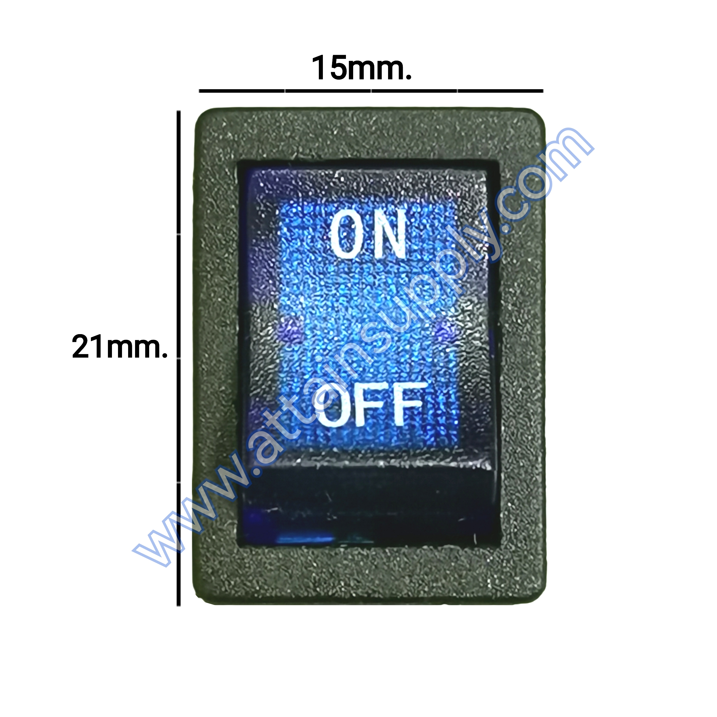 สวิทช์ ON-OFF เหลี่ยมเล็ก 12V./4ขา มีไฟ-สีน้ำเงิน