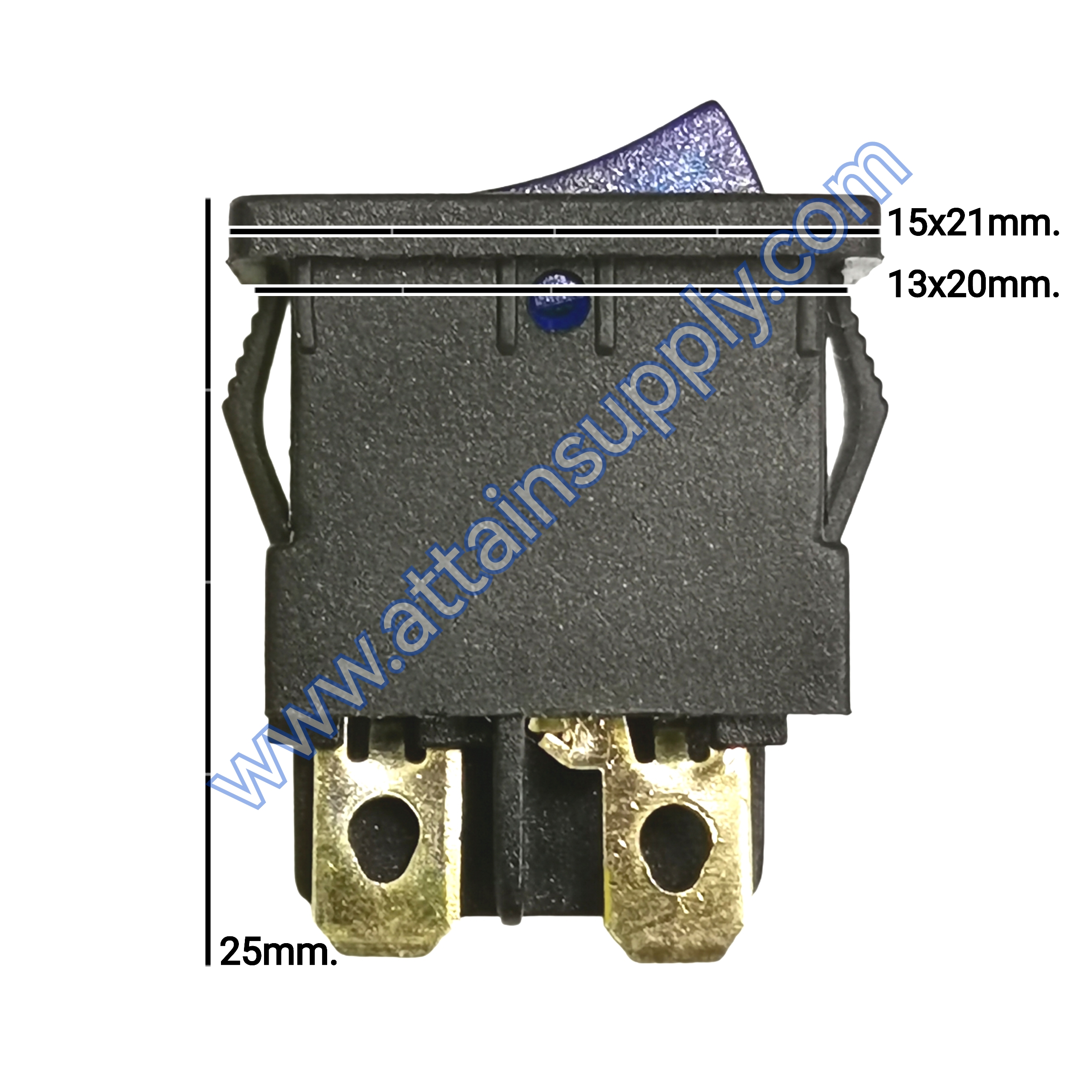 สวิทช์ ON-OFF เหลี่ยมเล็ก 12V./4ขา มีไฟ-สีน้ำเงิน