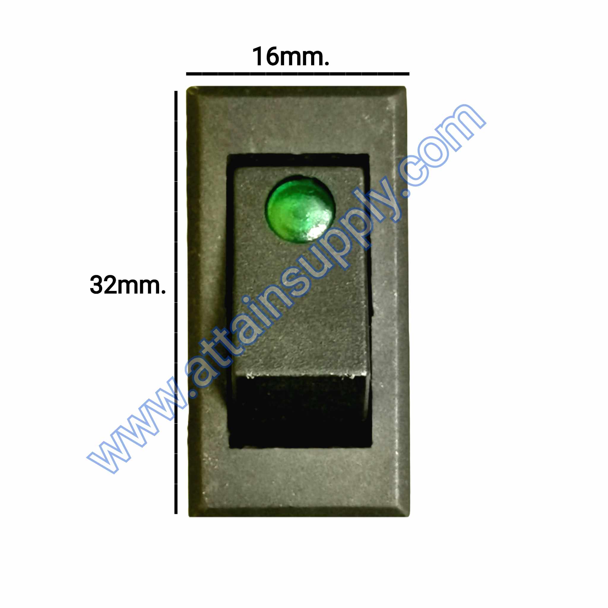 สวิทช์ ไฟจุด-เหลี่ยมบาง 220V./3ขา มีไฟ-สีเขียว