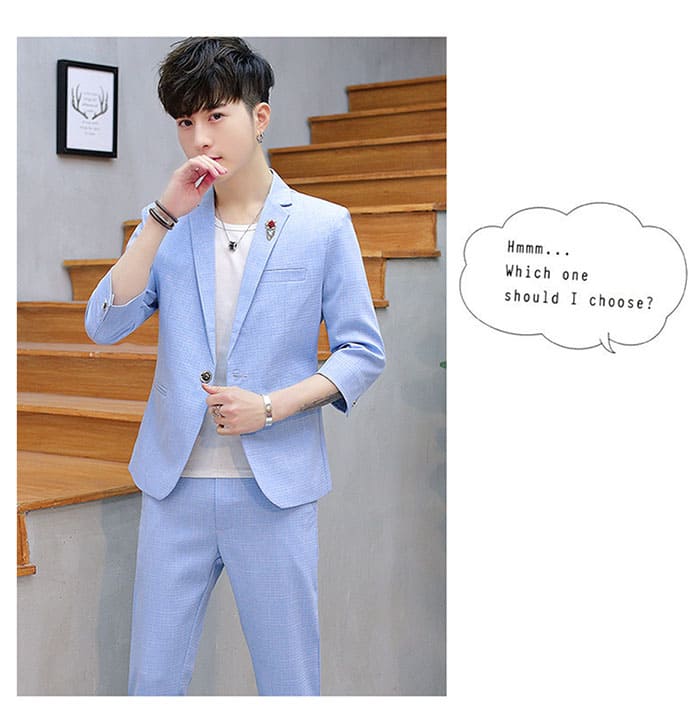 สูท,ชุดสูทชาย แฟชั่น แขนสั้น สีฟ้า M