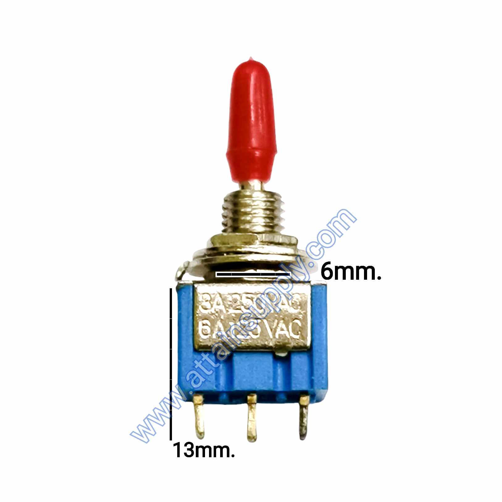 สวิทช์โยก ON-OFF-ON 6ขา/รุ่นเล็ก สีฟ้า-แกนยางแดง