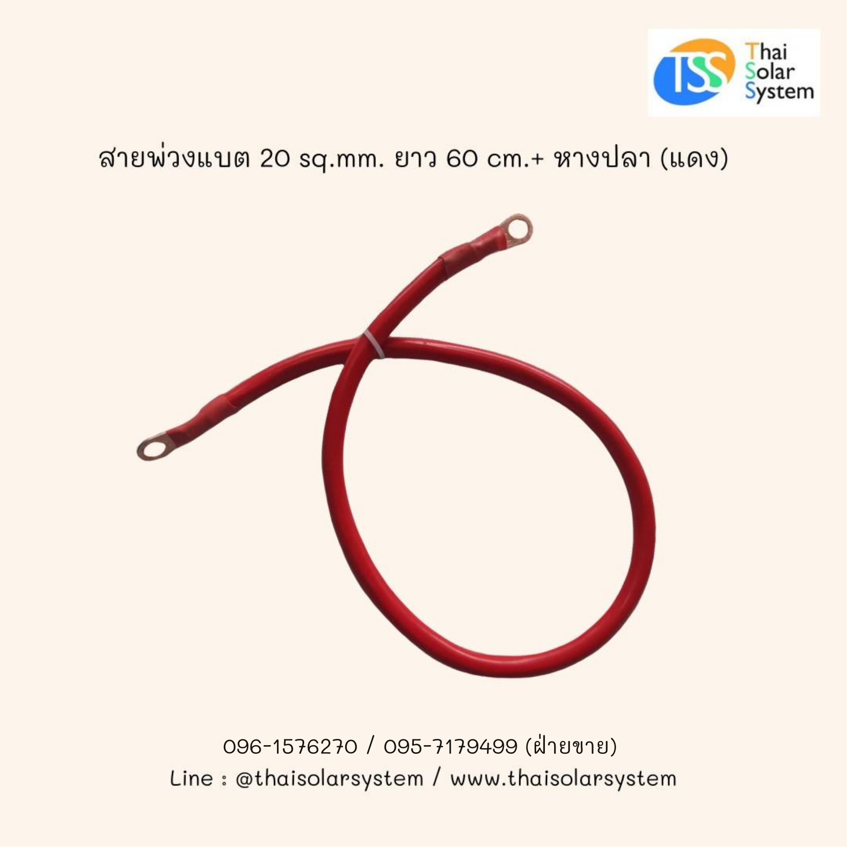 สายพ่วงแบต 20 sq.mm. ยาว 60 cm. + หางปลา (แดง)