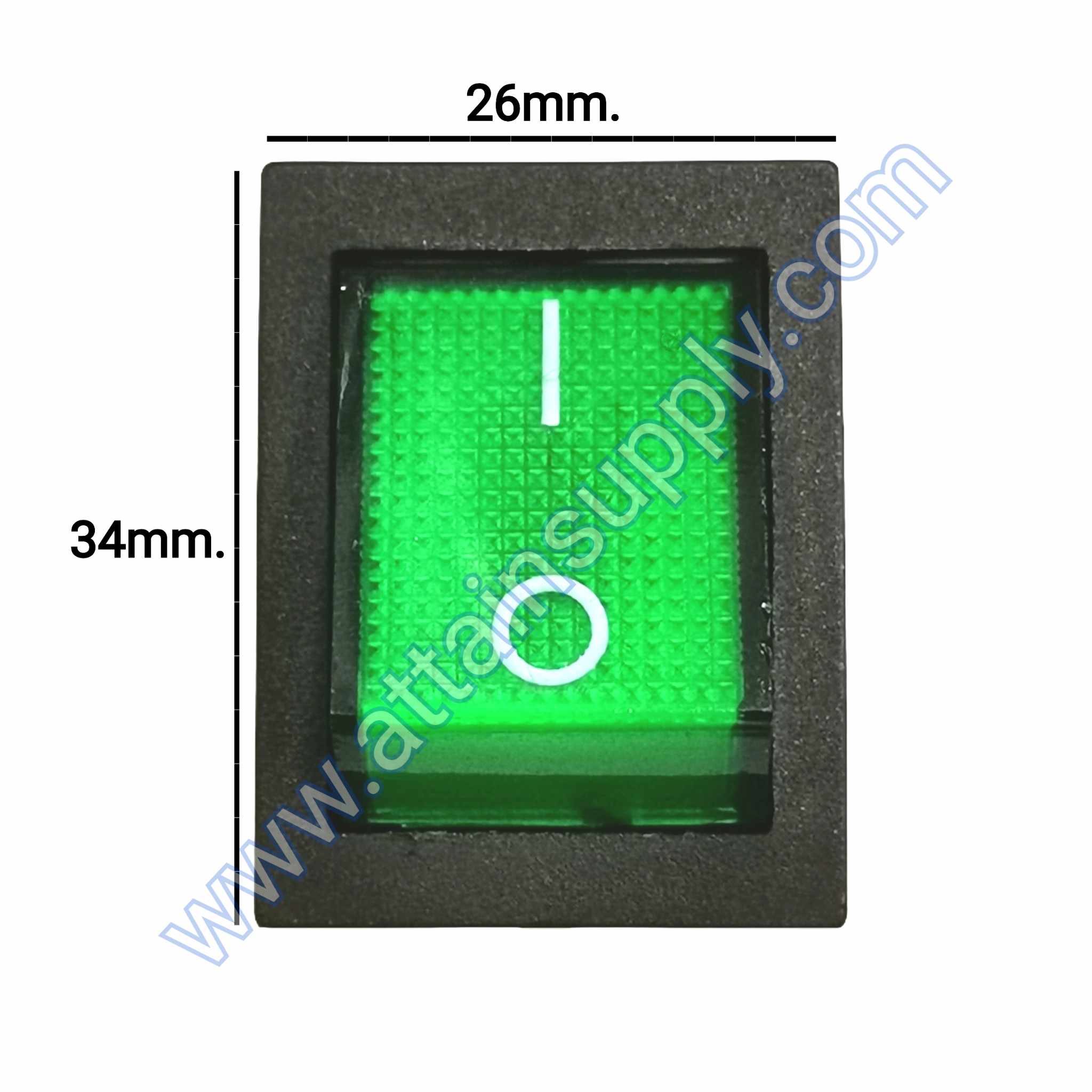 สวิทช์ IO เหลี่ยมใหญ่ 220V./4ขา มีไฟ-สีเขียว (แบบหนา)