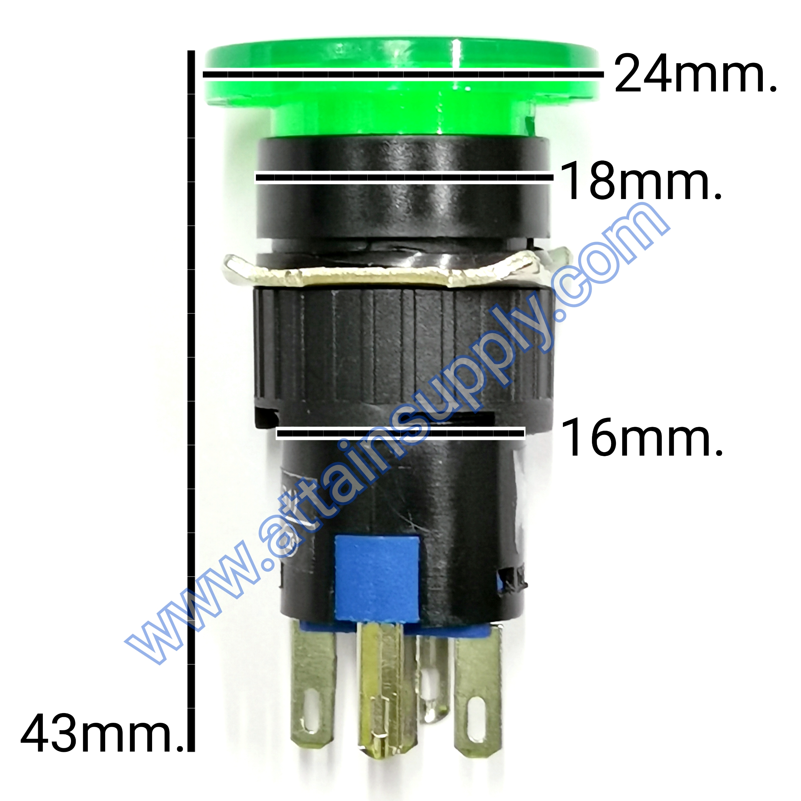 สวิทช์ กดติด-ปล่อยดับ หัวเห็ด220V.-5P.แบบมีไฟ/สีเขียว