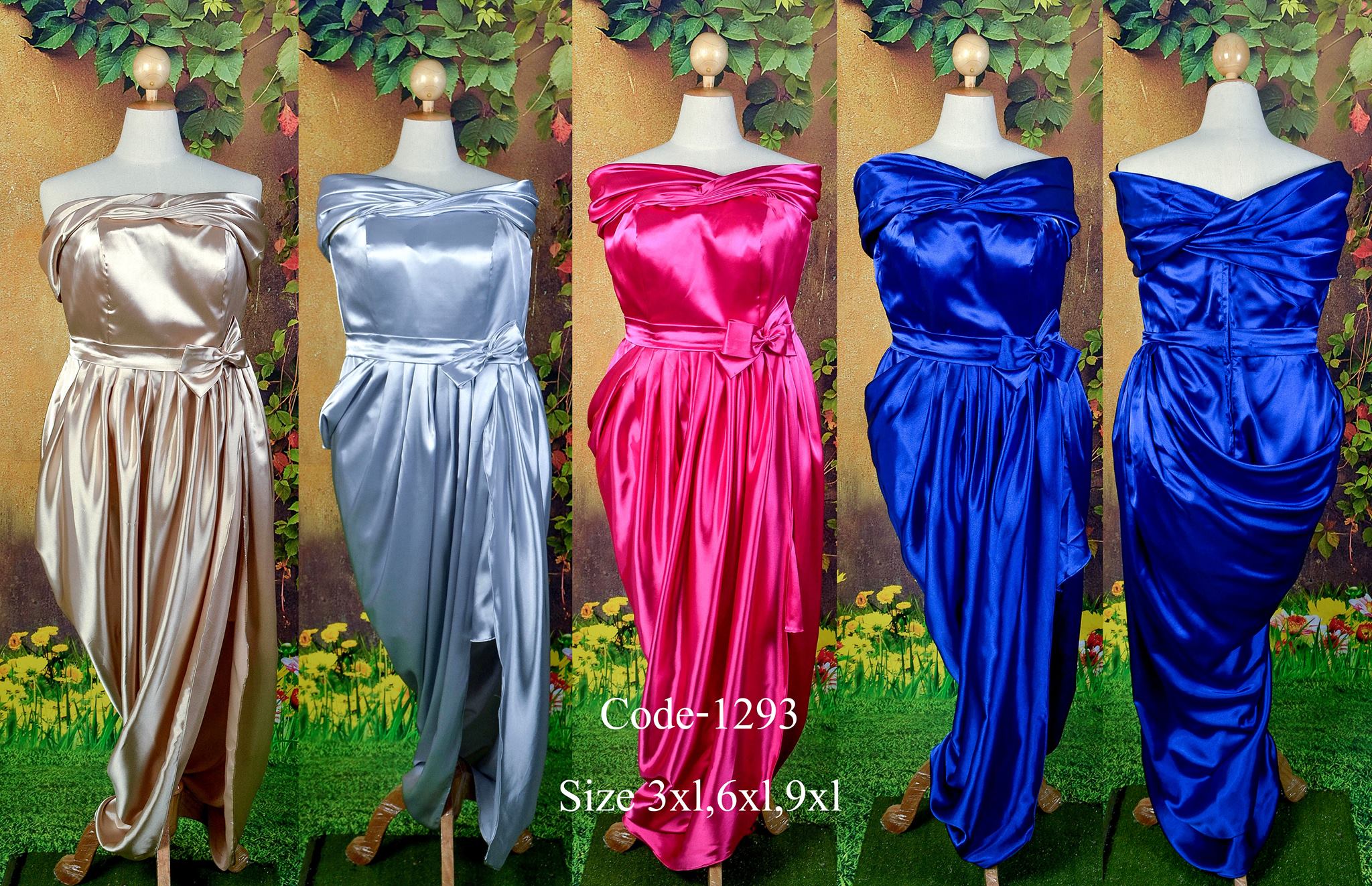 ชุดราตรีไซด์ใหญ่ เอว 34-46" ไหล่ปาด ผ้าซาติน ซิปหลัง **มีรีวิวจากลูกค้า**