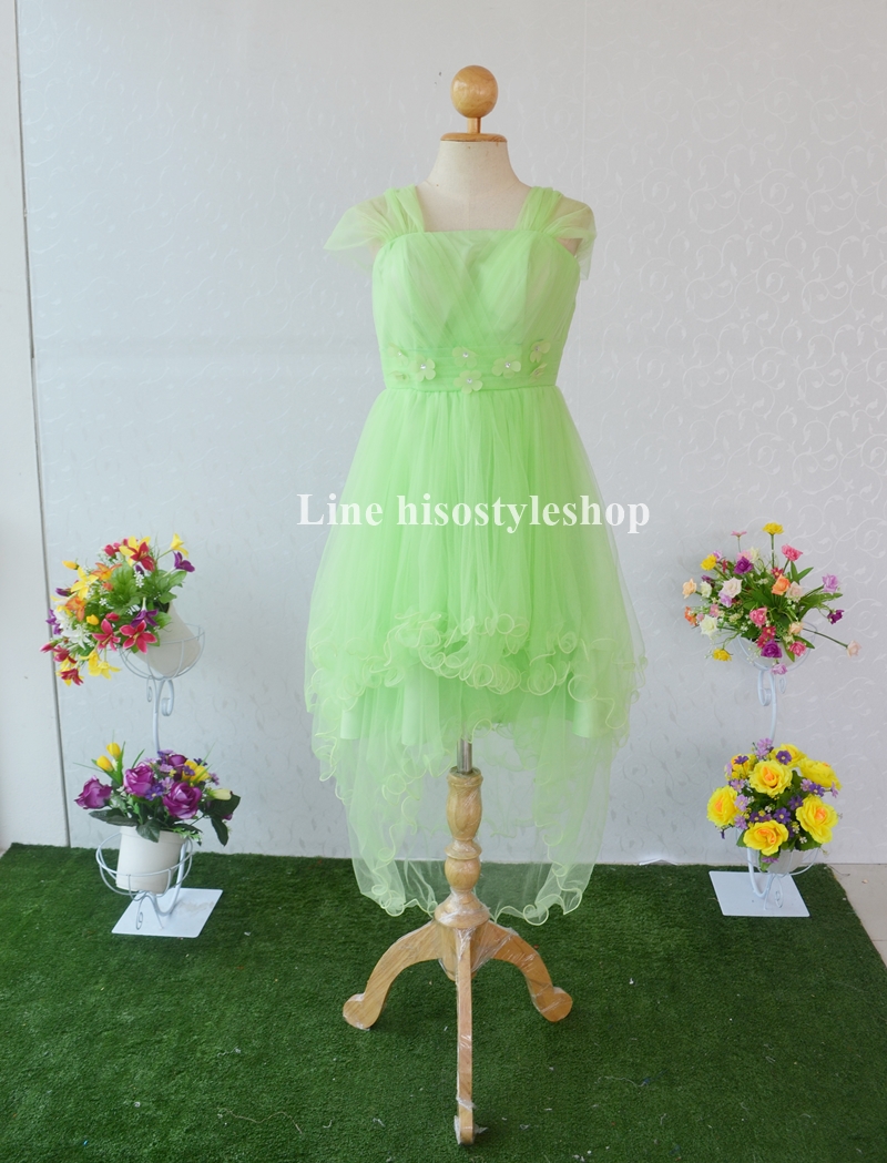 พร้อมส่ง Size L ชุดราตรีหน้าสั้นหลังยาว ผ้ามุ้งเนื้อนิ่ม แต่งดอกไม้ที่เอว สามารถใส่ได้ 7 แบบค่ะ