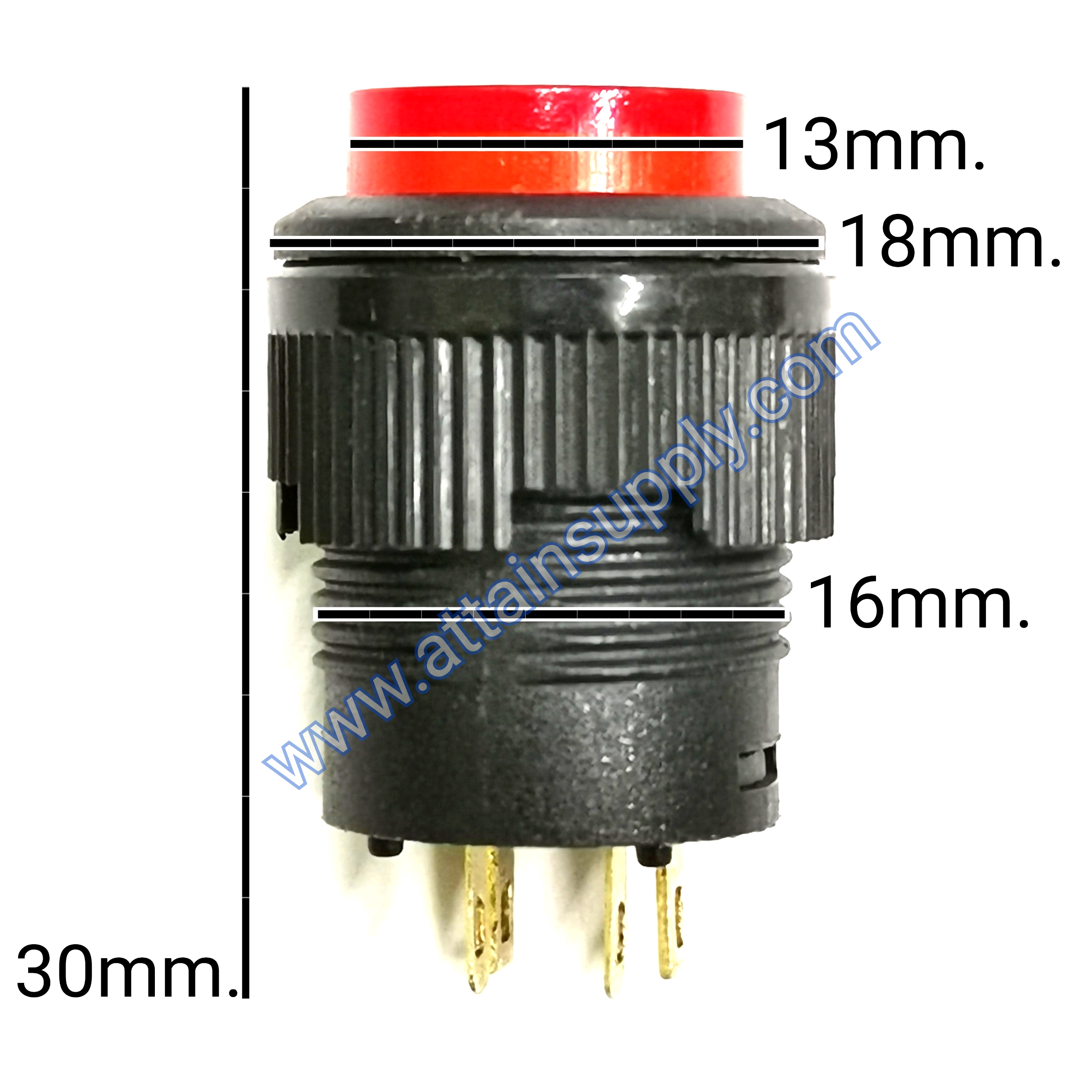 สวิทช์ กดติด-ปล่อยดับ/กลมมีไฟ250V/4ขา-สีแดง