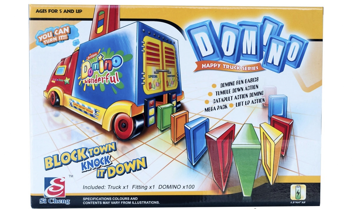 รถเรียงโดมิโน่ของเด็กเล่น รถเรียงโดมิโนของเล่นเด็ก Domino Truck พร้อมโดมิโน่ 100 ชิ้น