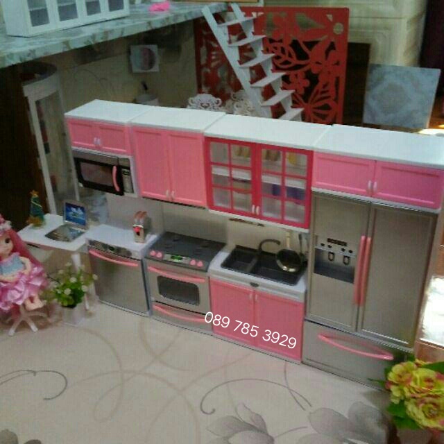 ชุดห้องครัวของเล่นเด็ก มีไมโครเวฟ มีตู้เย็น Modern Kitchen