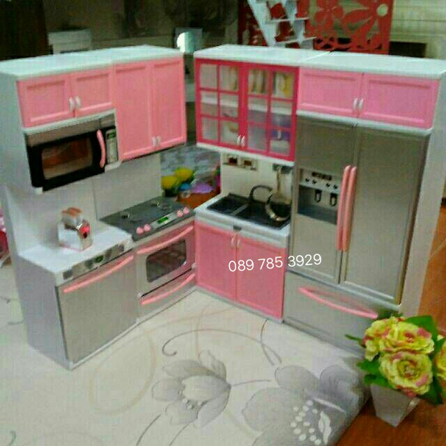 ชุดห้องครัวของเล่นเด็ก มีไมโครเวฟ มีตู้เย็น Modern Kitchen