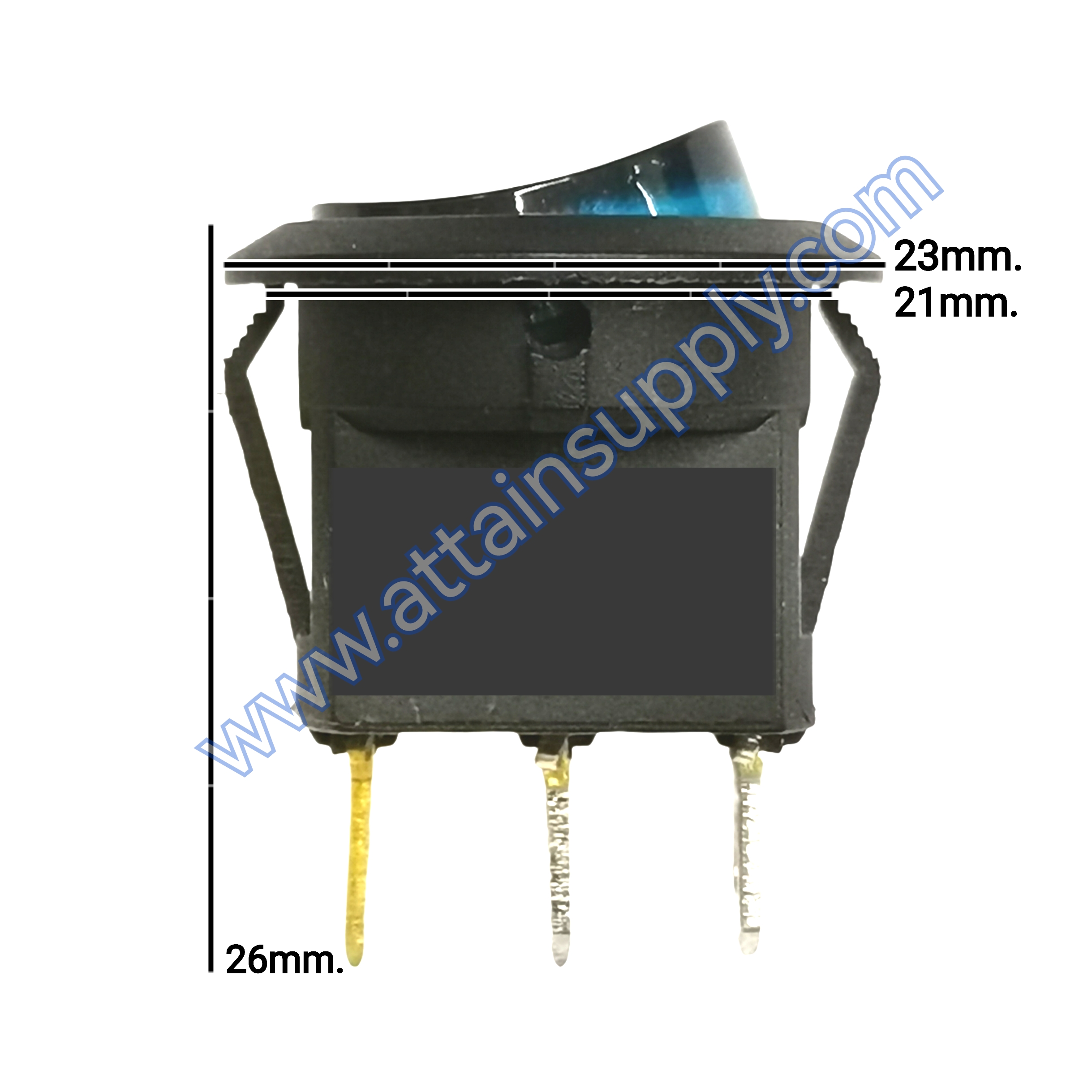 สวิทช์ IO กลม-ไฟเต็ม 220V./3ขา มีไฟ-สีน้ำเงิน