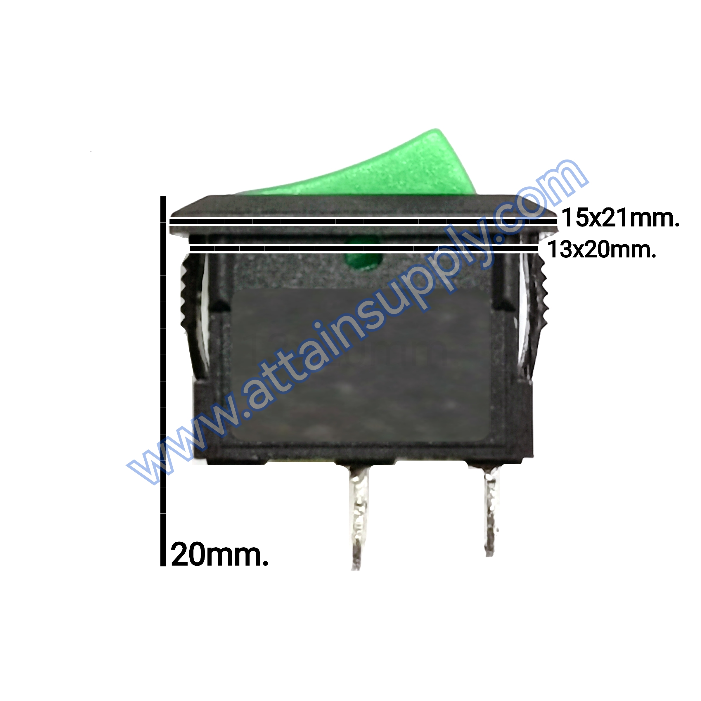 สวิทช์ IOเหลี่ยมเล็ก 2ขา/ไม่มีไฟ-สีเขียว