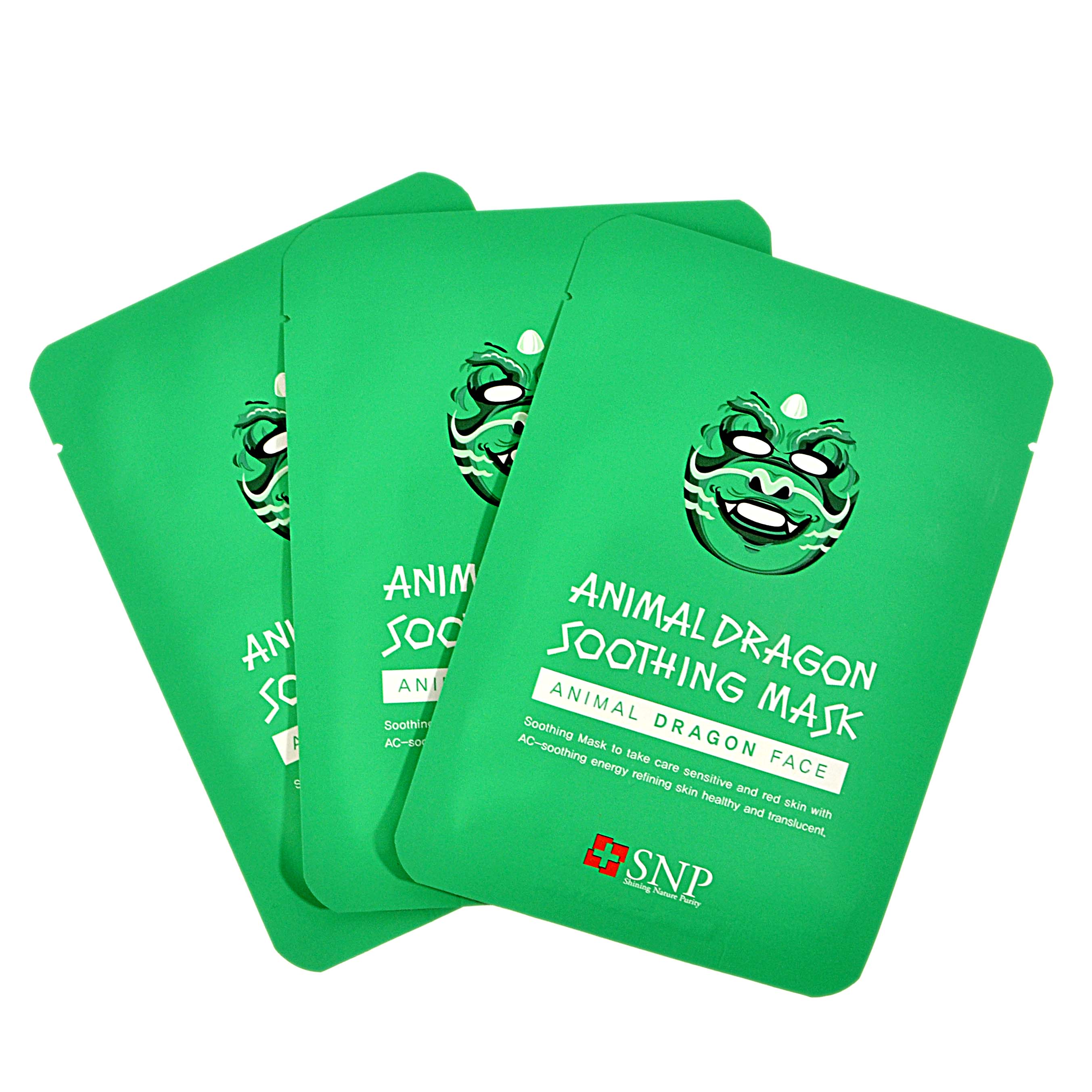 แพ็ค 3 ซอง แผ่นมาร์คหน้าลายสัตว์ SNP Dragon sooting mask นำเข้าจากเกาหลี