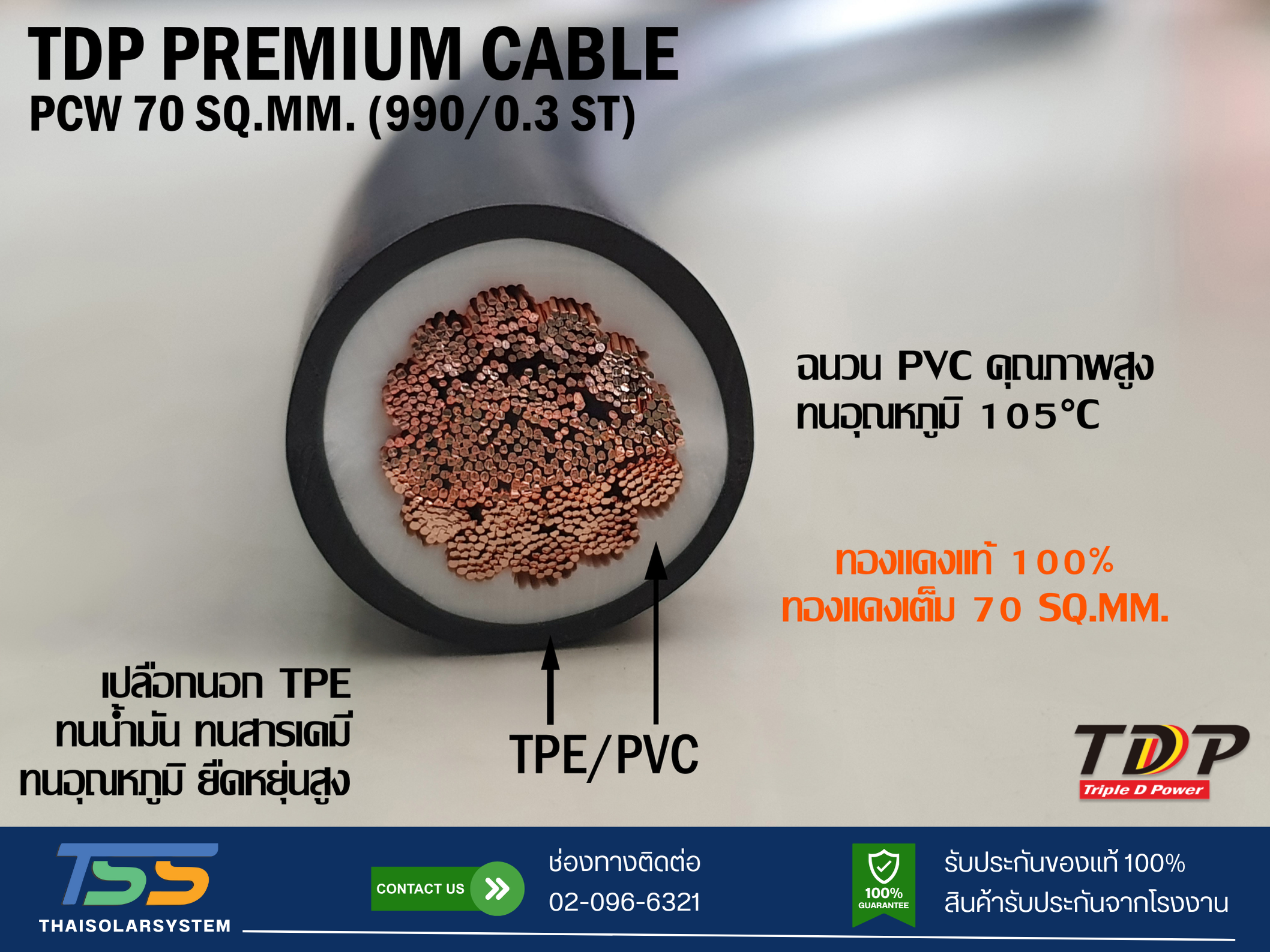 สายไฟแบตเตอรี่ TDP PREMIUM CABLE ขนาด 70 SQ.MM (เมตร)