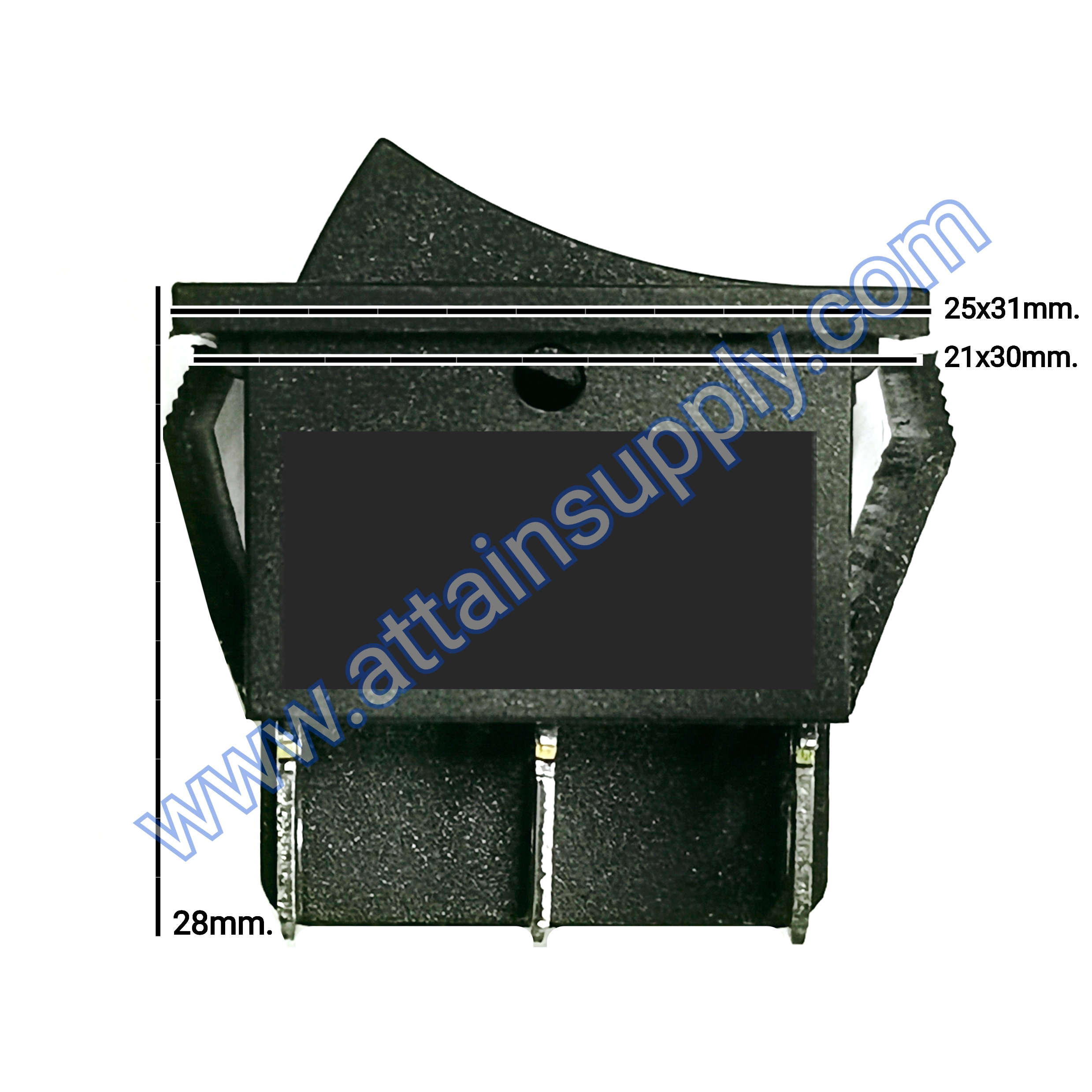 สวิทช์ IO เหลี่ยมใหญ่ 6ขา/ไม่มีไฟ-สีดำ 15/30A.