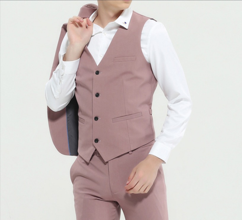 สูทชาย เกรดพรีเมี่ยม สีชมพูกะปิ (3ชิ้น )