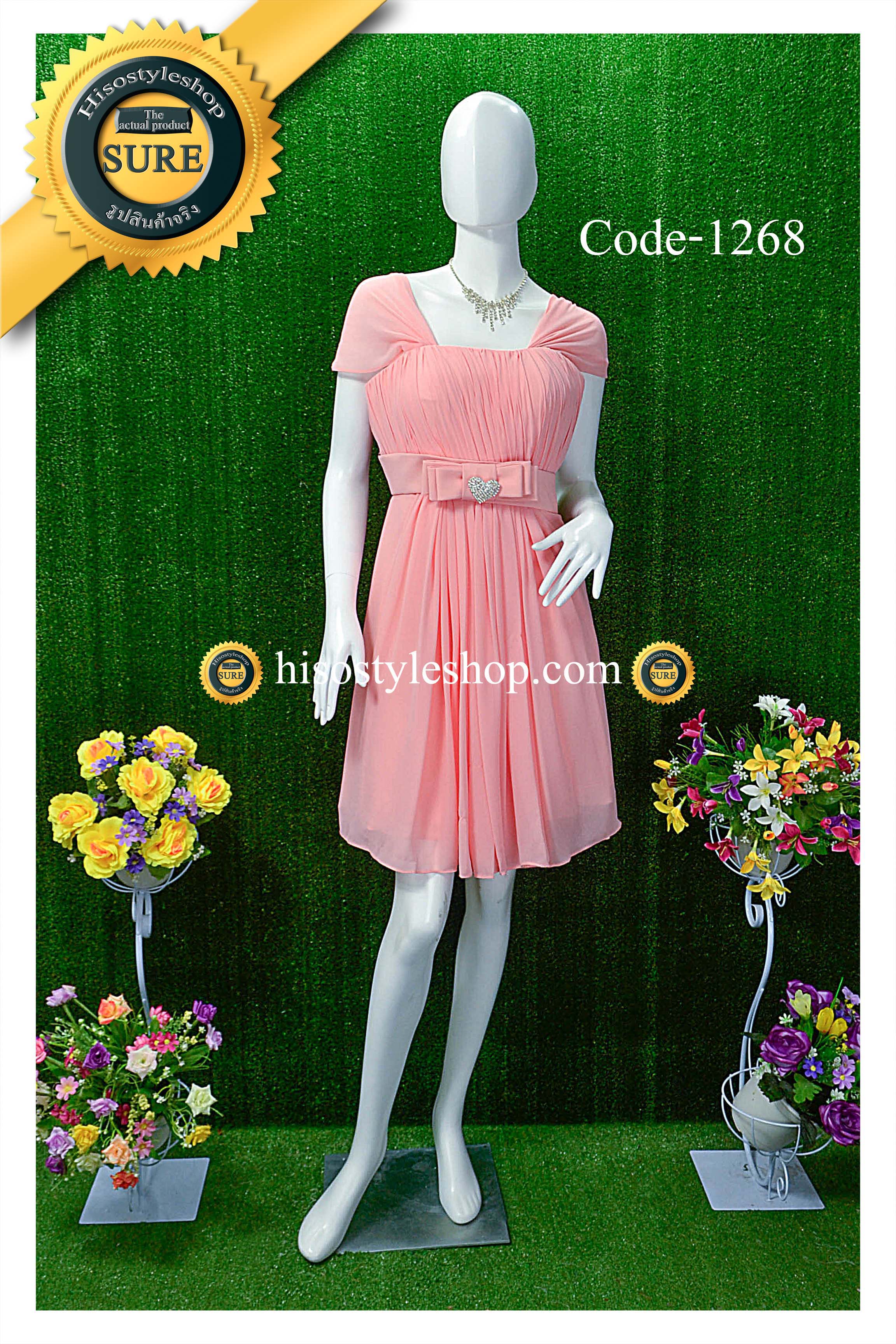 พร้อมส่ง Size L ชุดราตรีสั้น **สามารถใส่ได้7แบบ** ผ้าชีฟอง แต่งโบว์เข็มกลัดหัวใจที่เอว ซิปหลัง