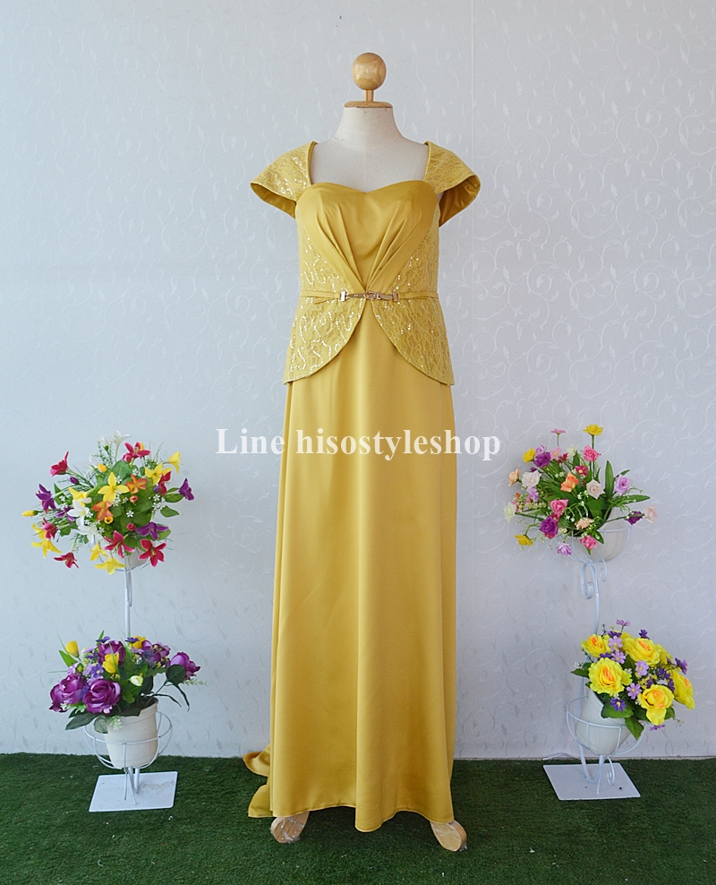 พร้อมส่ง Size Lชุดราตรียาว ผ้าซาตินเกาหลี เข็มขัดที่เอว เว้าหลัง กระโปรงหางปลา