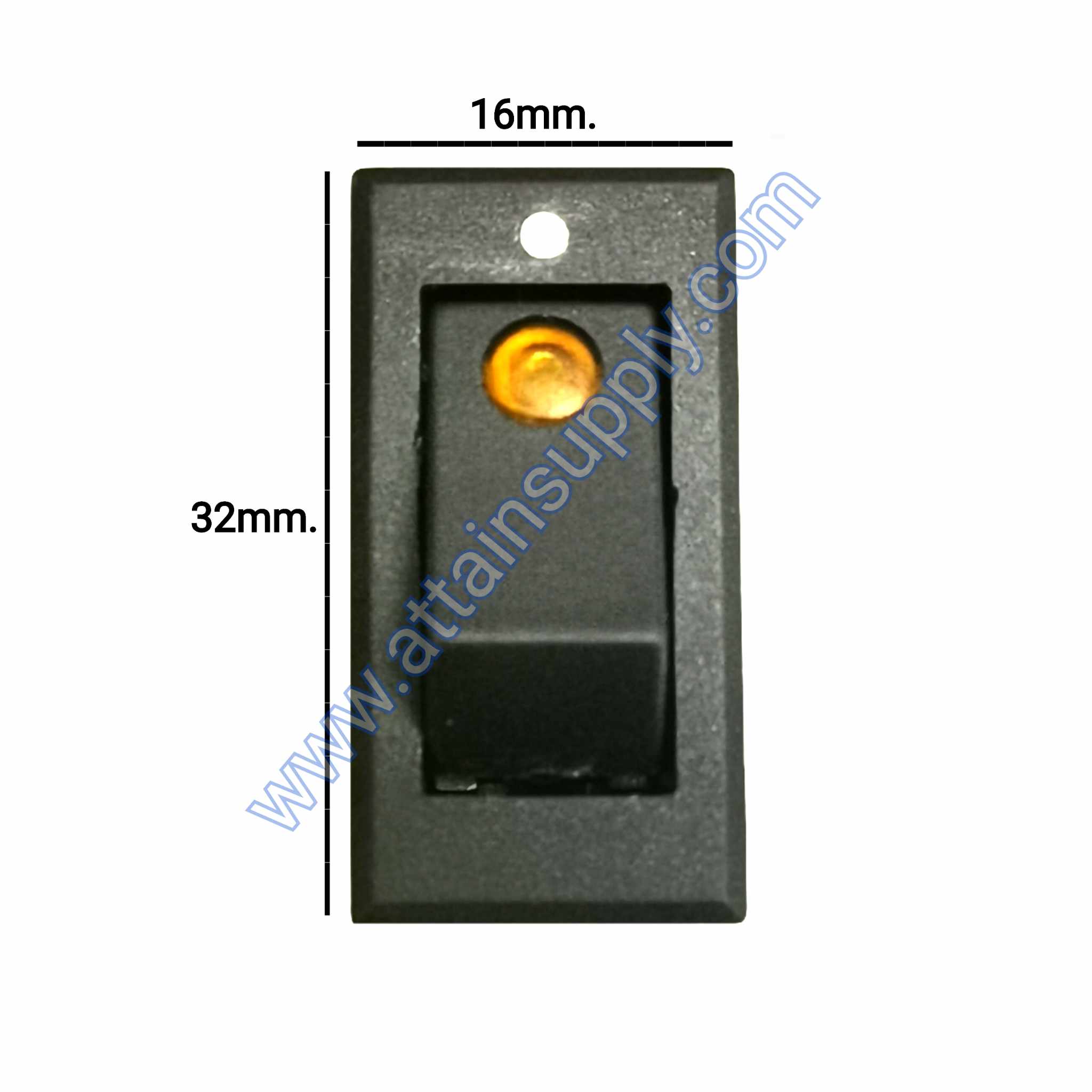 สวิทช์ ไฟจุด-เหลี่ยมบาง 220V./3ขา มีไฟ-สีเหลือง(ขอบจุดขาว)