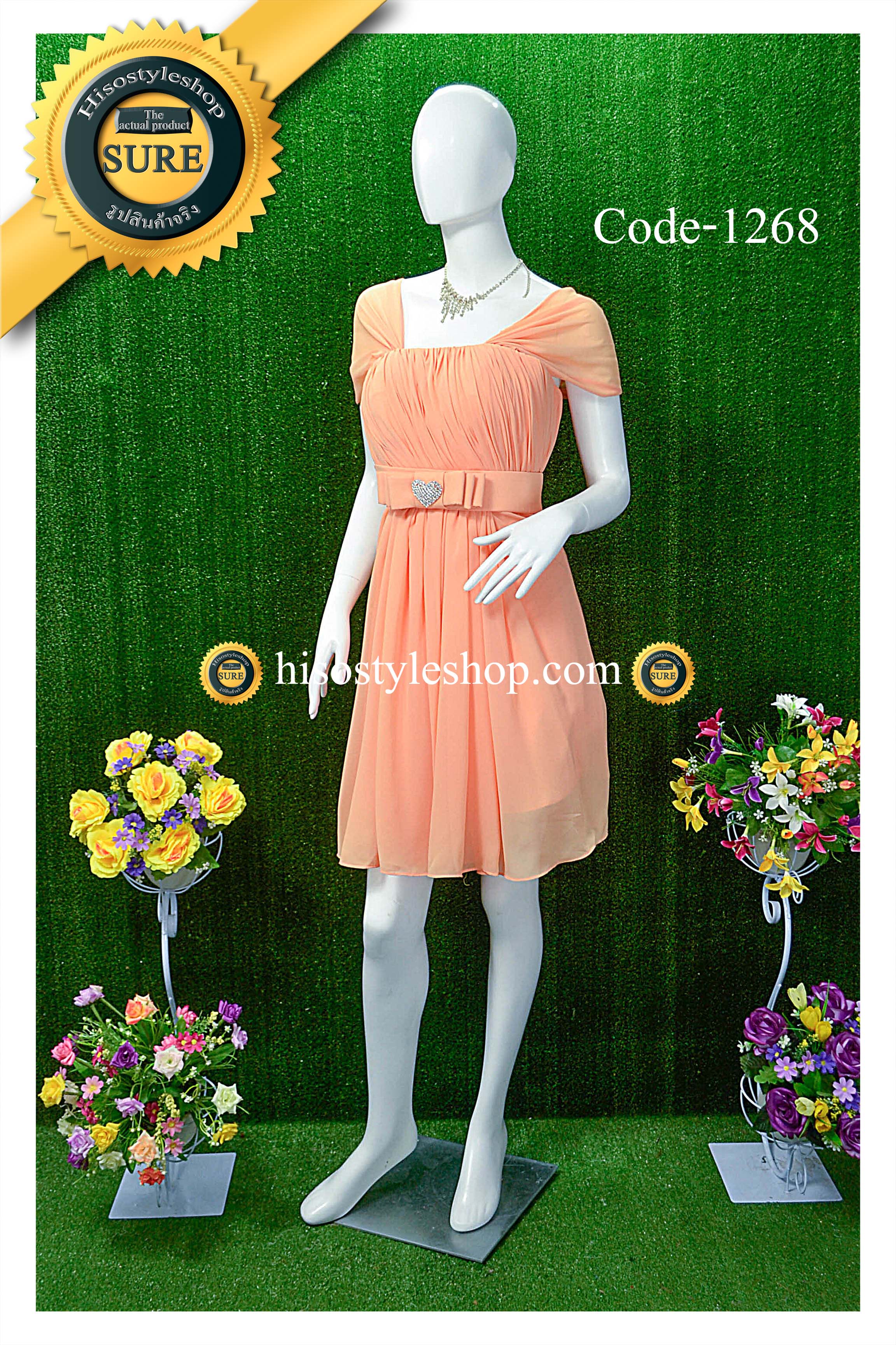 พร้อมส่ง Size L ชุดราตรีสั้น **สามารถใส่ได้7แบบ** ผ้าชีฟอง แต่งโบว์เข็มกลัดหัวใจที่เอว ซิปหลัง