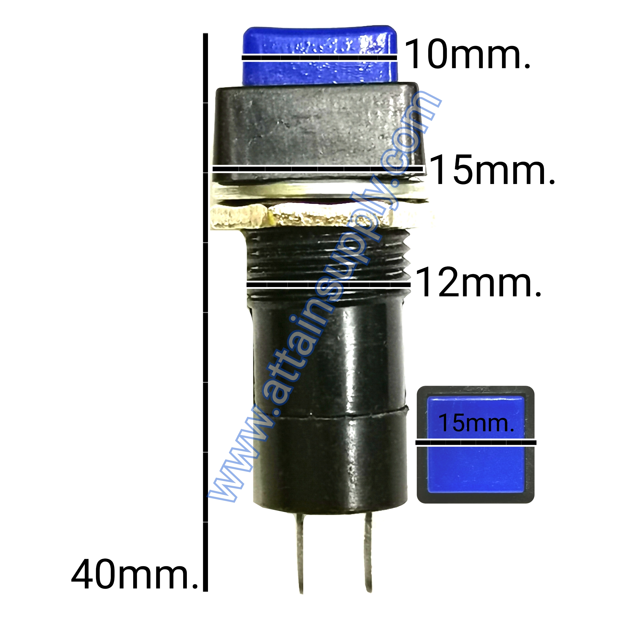 สวิทช์ กดติด-กดดับ/หัวกดสี่เหลี่ยม ฐานกลมแกนยาว-สีน้ำเงิน