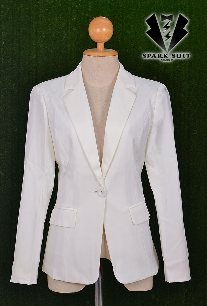 สูทผู้หญิง ผ้าฮานาโกะ มีน้ำหนัก กระเป๋าหน้า พร้อมส่ง สีขาว L *แถมเข็มกลัด