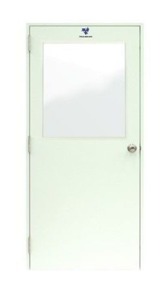 TP4 ประตูเหล็ก เจาะช่องกระจกครึ่งบาน (Steel Door With Glass) ขาว