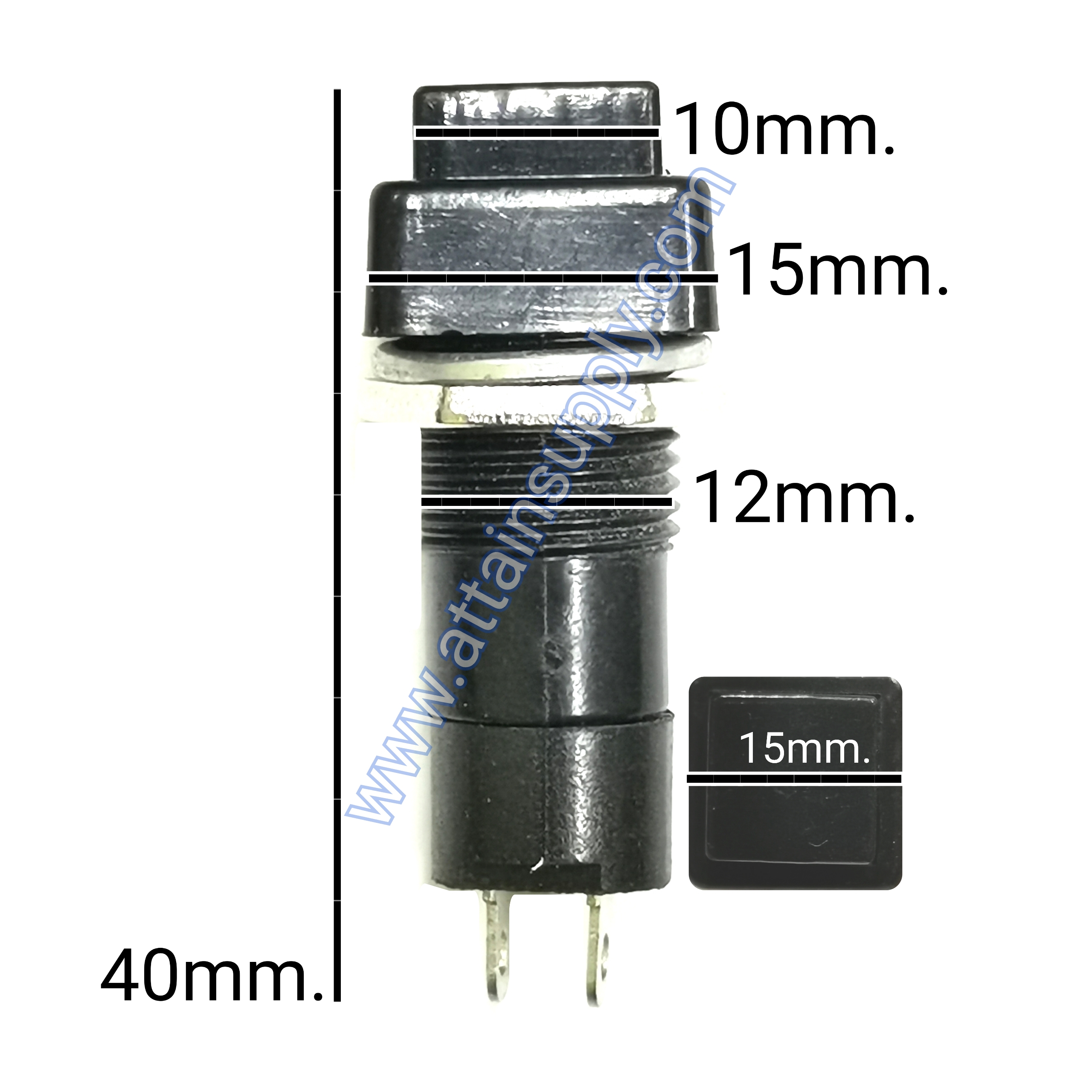 สวิทช์ กดติด-กดดับ/หัวกดสี่เหลี่ยม ฐานกลมแกนยาว-สีดำ