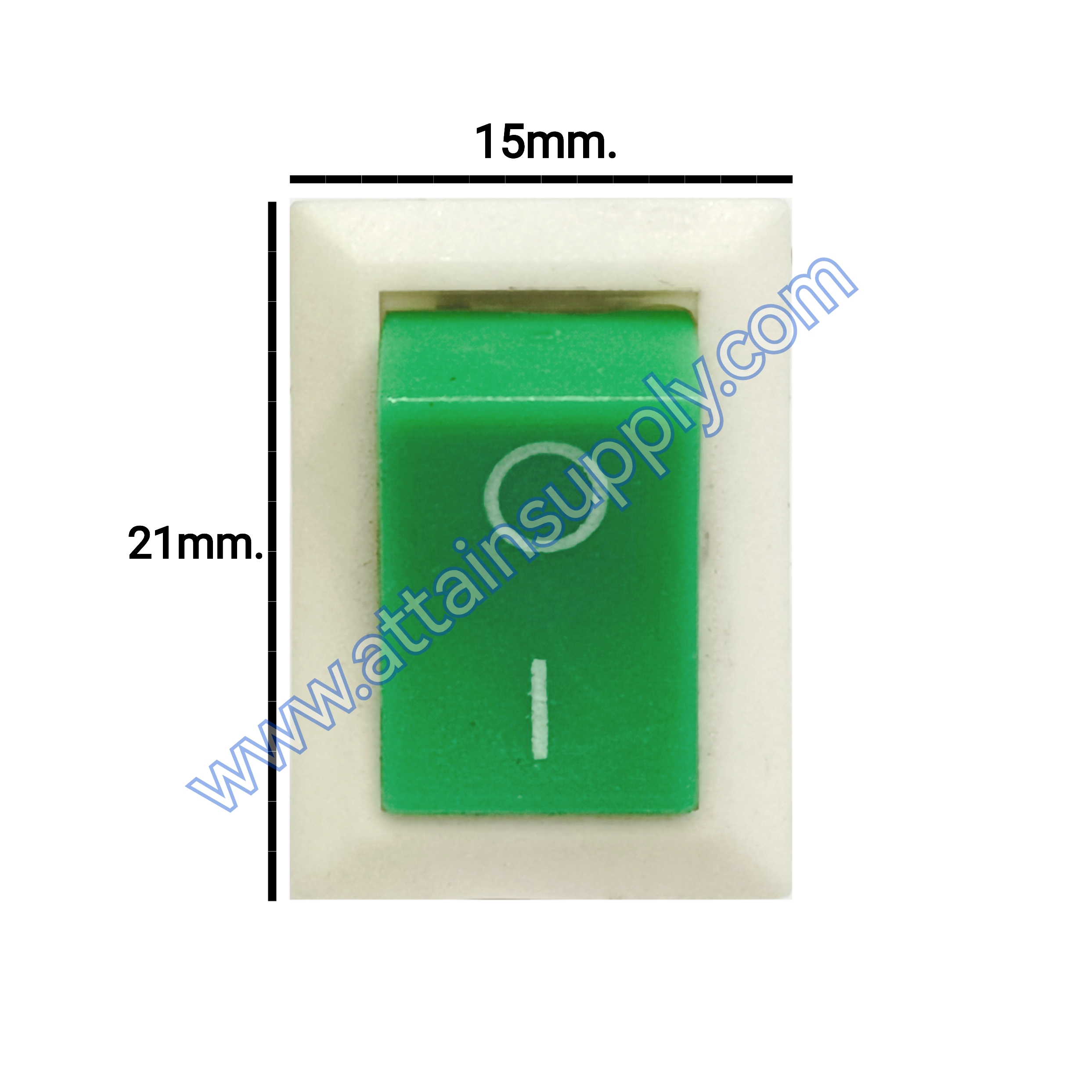 สวิทช์ IOเหลี่ยมเล็ก-ขาว 2ขา/ไม่มีไฟ-สีเขียว