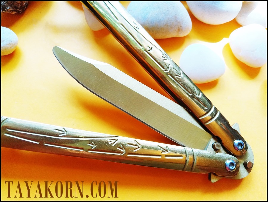 มีดซ้อมควง บาลีซองใบไผ่สีทอง Golden Bamboo Balisong Trainer Knife TKBS-GB1TR