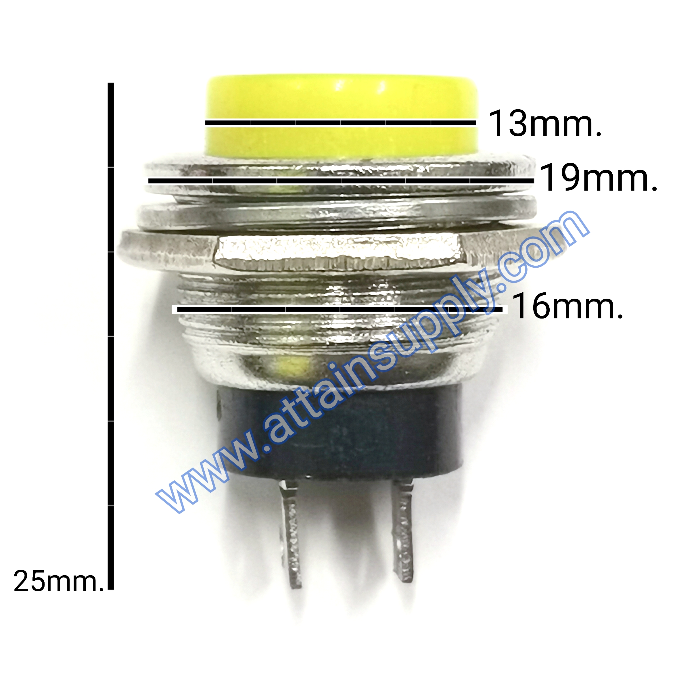 สวิทช์ กดติด-ปล่อยดับ/กลมบุ๋ม-สีเหลือง