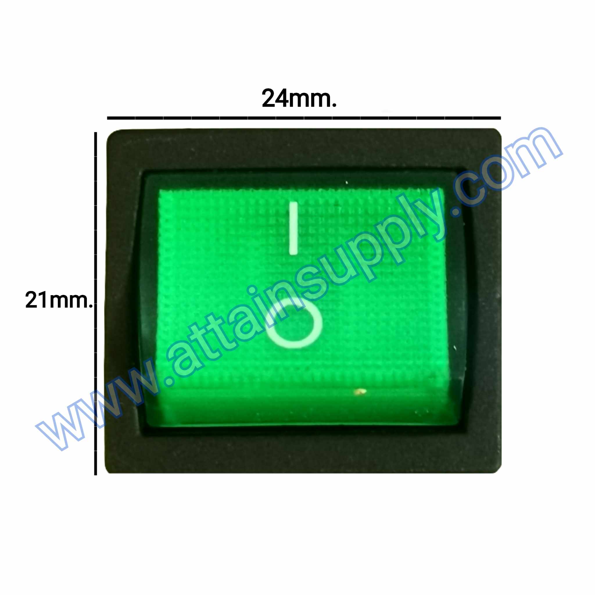 สวิทช์IOเหลี่ยม KCD5 4ขา/มีไฟ-สีเขียว (21x24MM.)